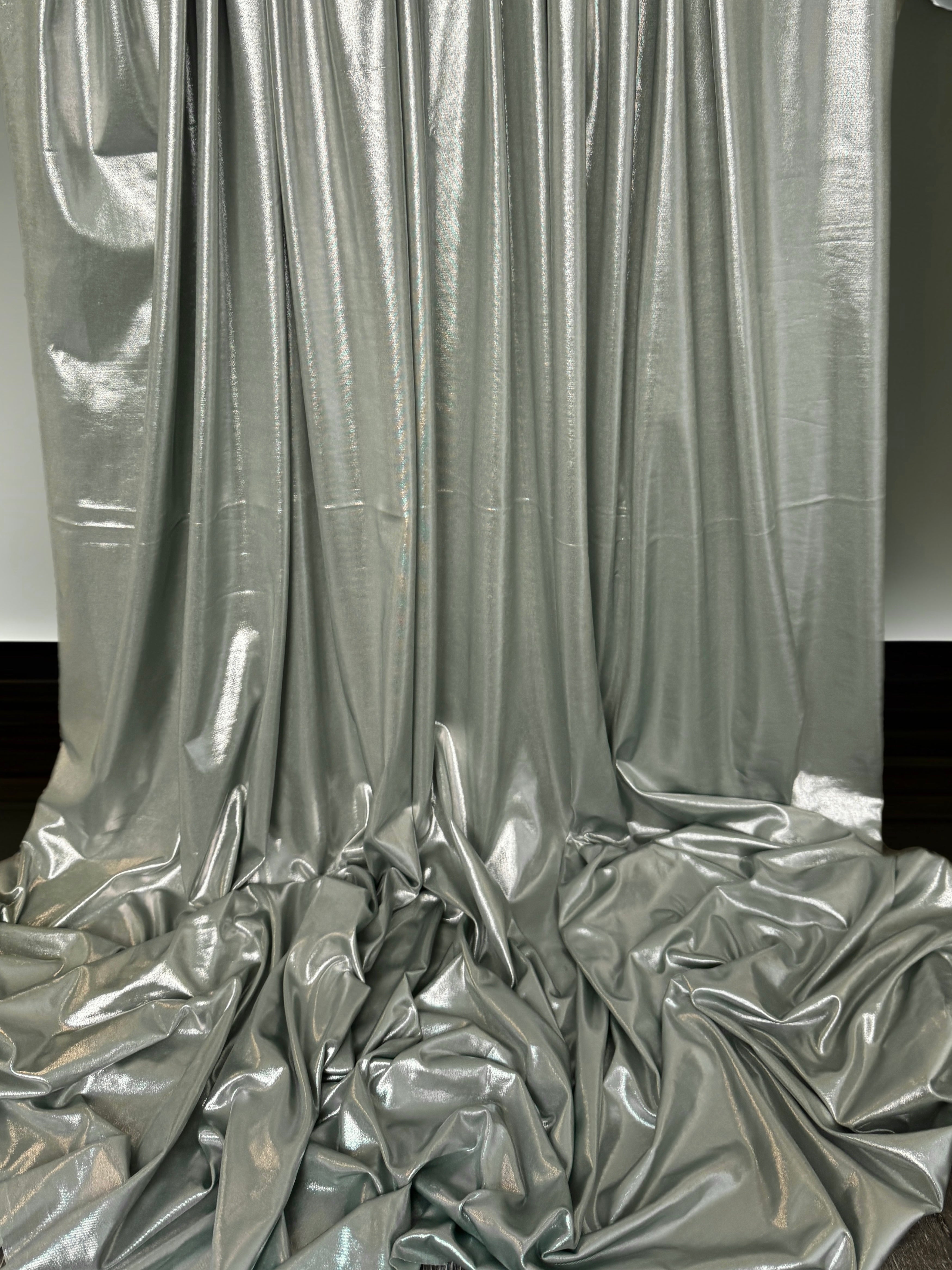 sage green stretch foiled spandex, dark green stretch foiled spandex, light green stretch foiled spandex, dark green stretch foiled spandex, premium stretch foiled spandex, stretch foiled spandex on sale, stretch foiled spandex on discount