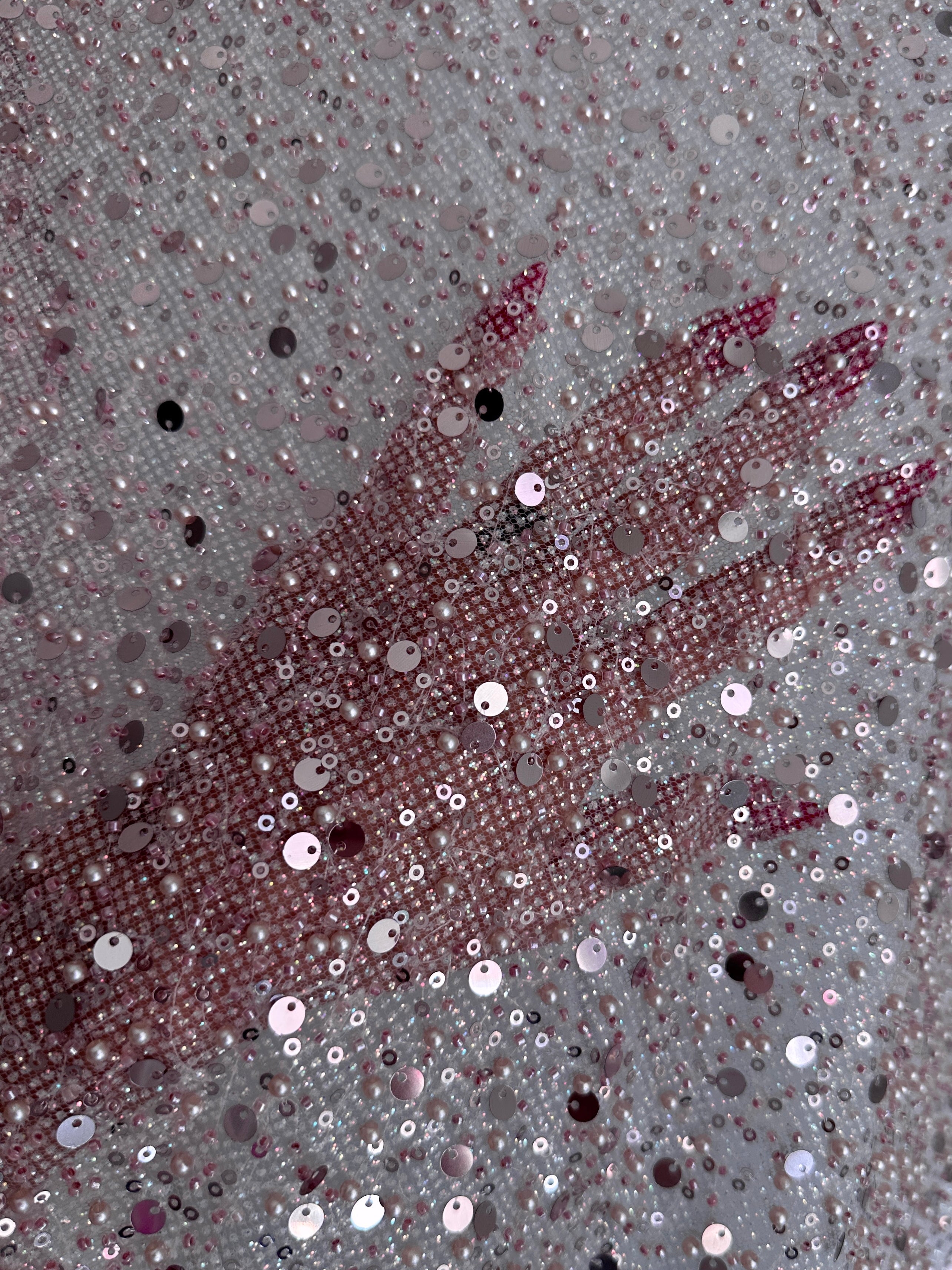 Mauve Sequin Pearl Beaded Mesh, Sequin on mesh, Pearl Beaded Mesh, beaded sequin on mesh, pearl beaded fabric, shimmering sequins