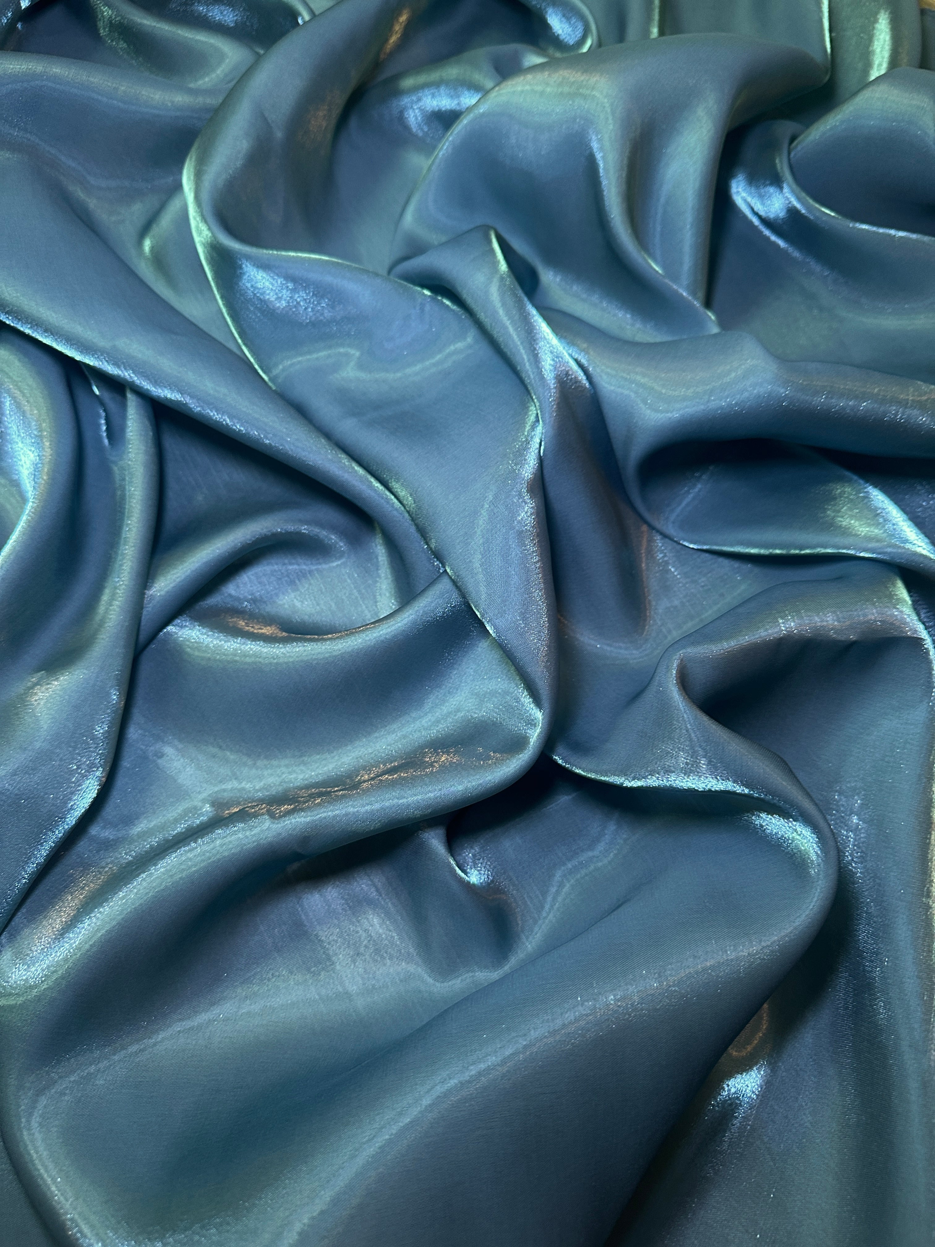 Teal Green Water Liquid Shimmery Chiffon, Fabric Store, Sewing Store, Cheap Fabric Store, Kiki Textiles, Textile by the Yard