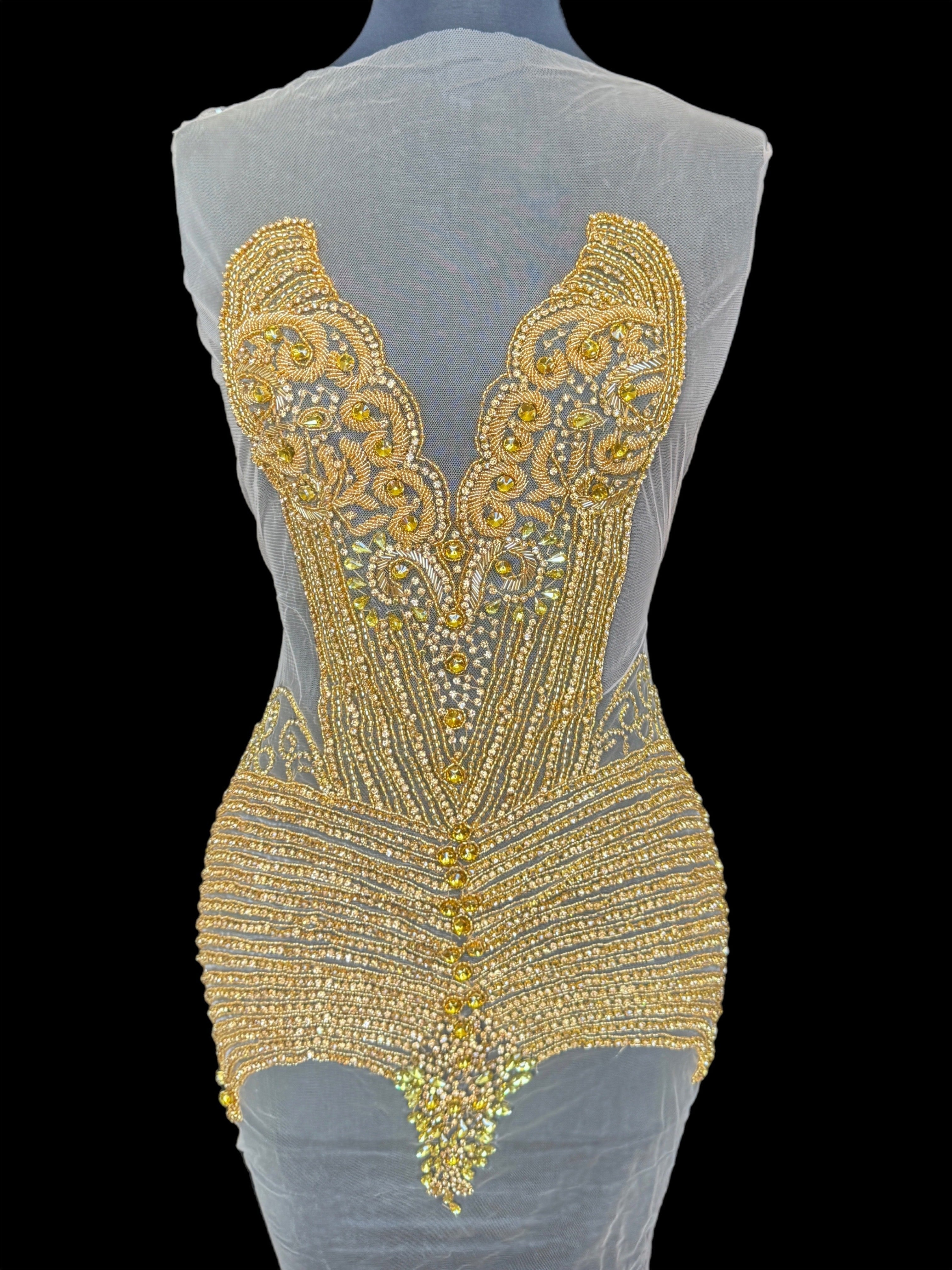 Lucy Gold Rhinestone Bodice Appliqué, Gold Rhinestones Applique, Embellished clothing, Rhinestone applications, Rhinestone embroidery, Rhinestone patch, Dress patch, Rhinestones for dress