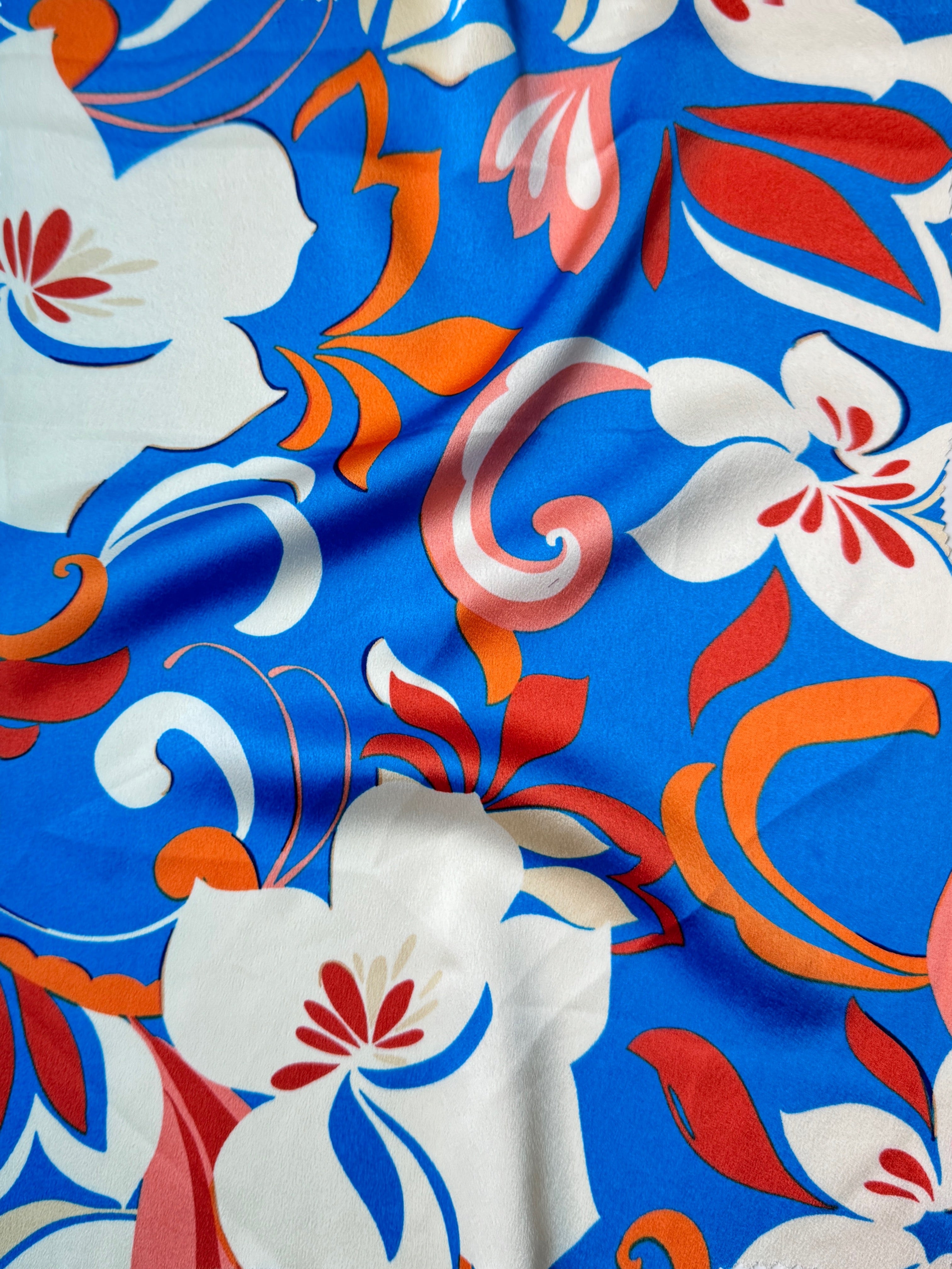blue Floral Print Satin, light blue floral print Satin, dark blue Printed Satin, best quality Printed Satin, Printed Satin for bridal wear, Printed Satin for party wear, Printed Satin in low price, premium Printed Satin