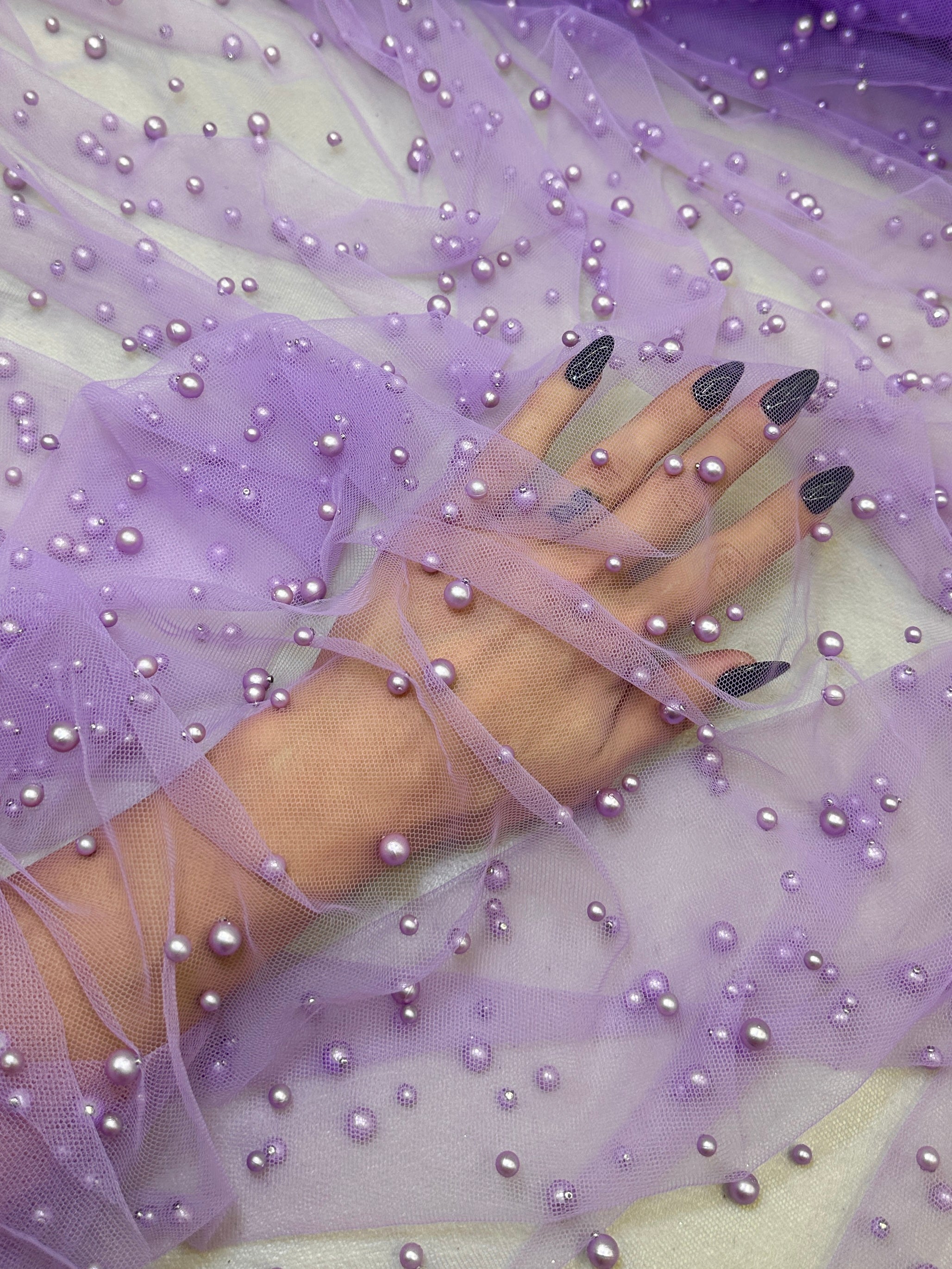 Lavender Pearl Tulle, Beaded Mesh, Pearl Beaded Lace, Tulle for Wedding Dress, Pearl Material, Tulle Fabric, Tulle Dress Woman