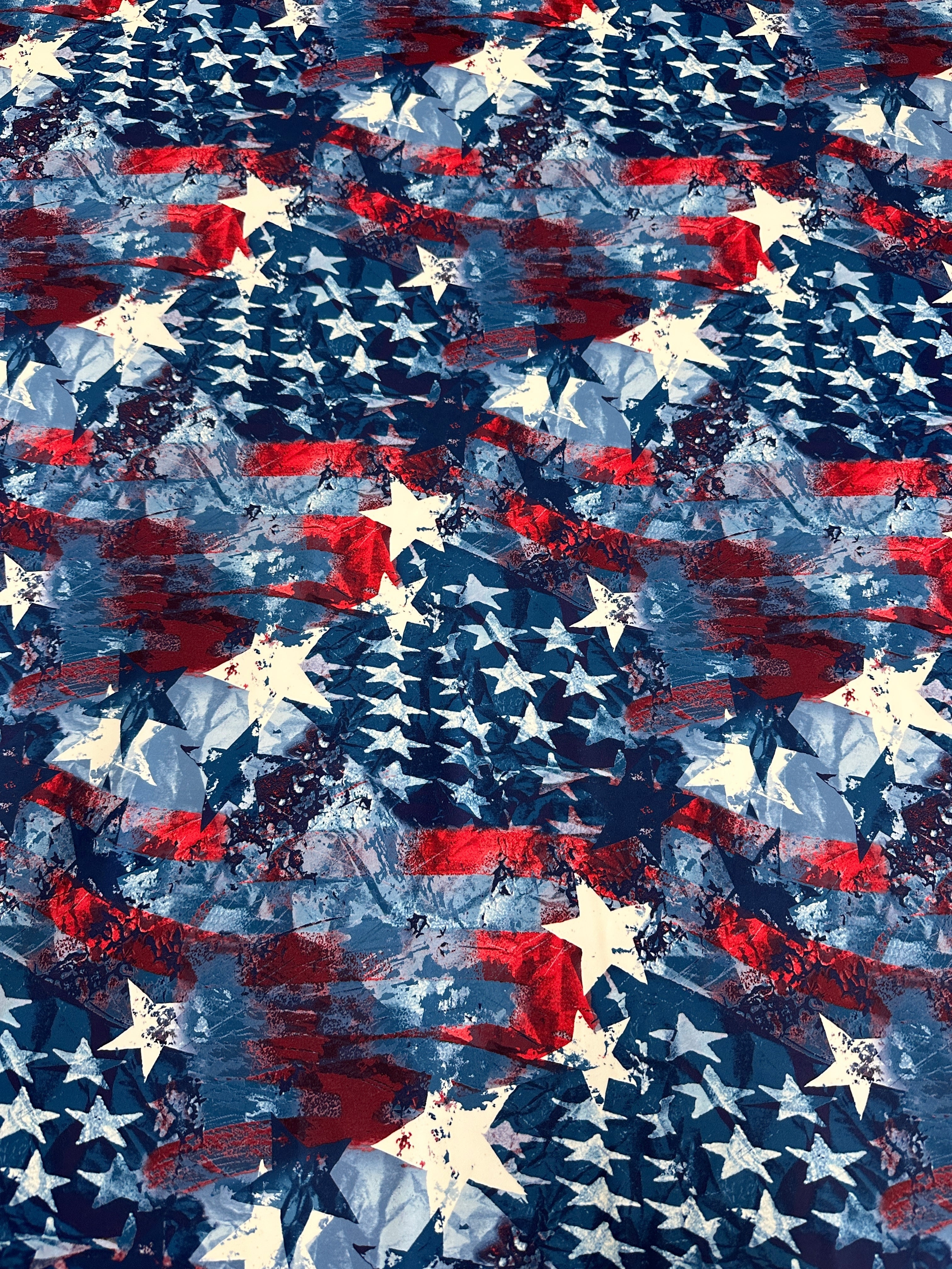 Abstract American Flag Nylon Spandex, Multicolor Spandex, Nylon Spandex, Shiny Spandex,Stretch Fabric, 4 way stretch fabric, Fabric on Sale, Activewear Fabric, Polyester Fabric