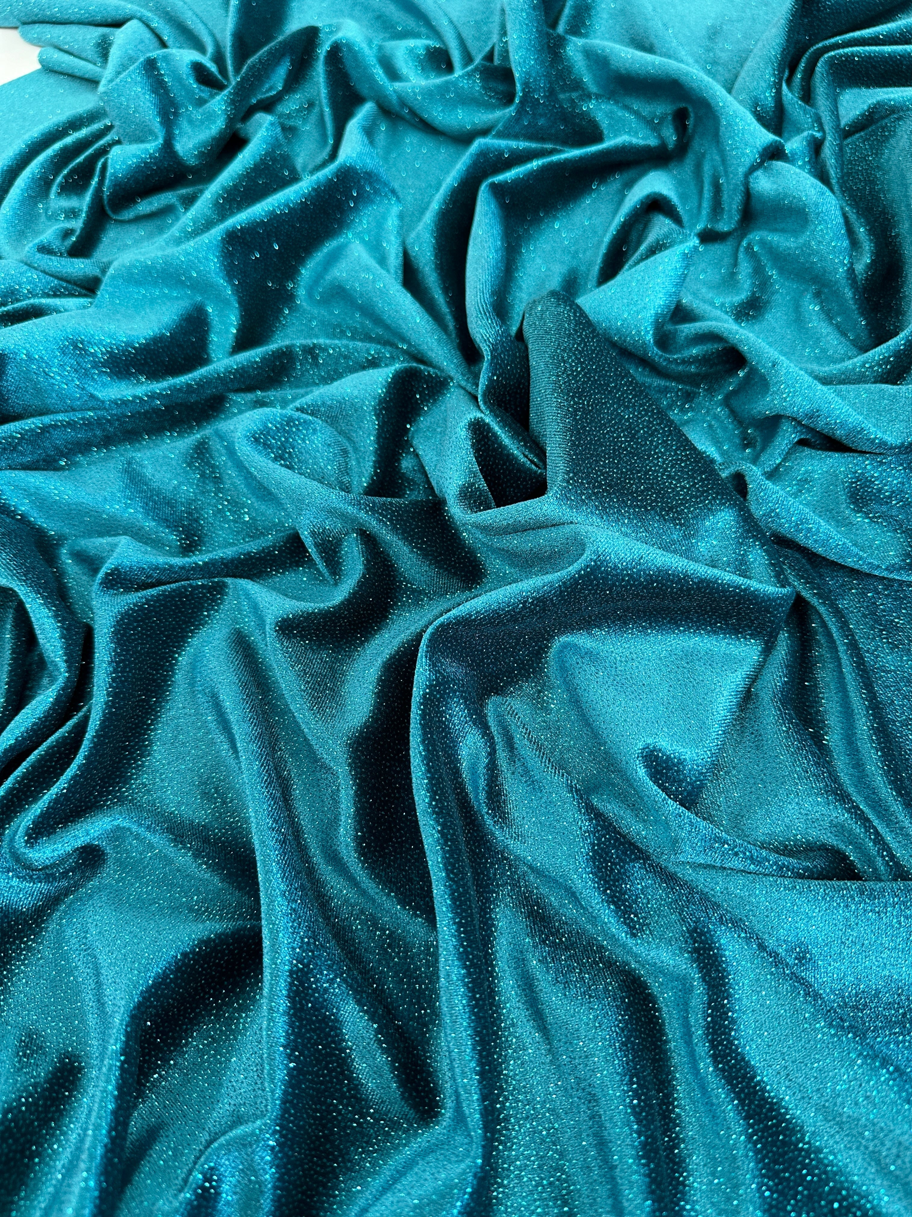 Teal Blue Shimmery Stretch Velvet, Velvet Material, Velvet Fabric, Velour Fabric Sale, Velvet Fabric Online, Stretch Velvet Spandex, Plush Velvet