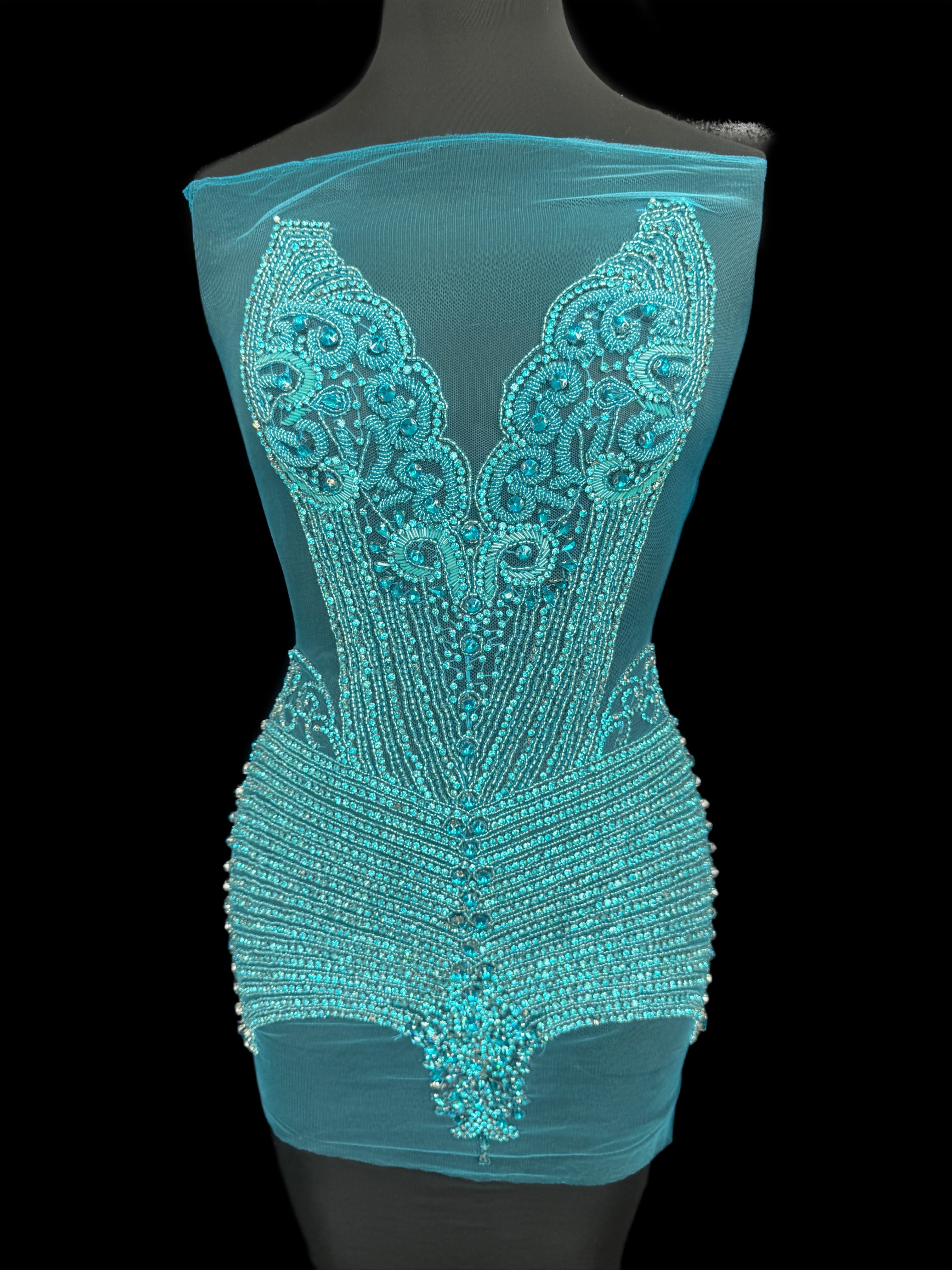 Lucy Turquoise Rhinestone Bodice Applique, Turquoise Rhinestones Applique, Embellished clothing, Rhinestone applications, Rhinestone embroidery, Rhinestone patch, Dress patch, Rhinestones for dress