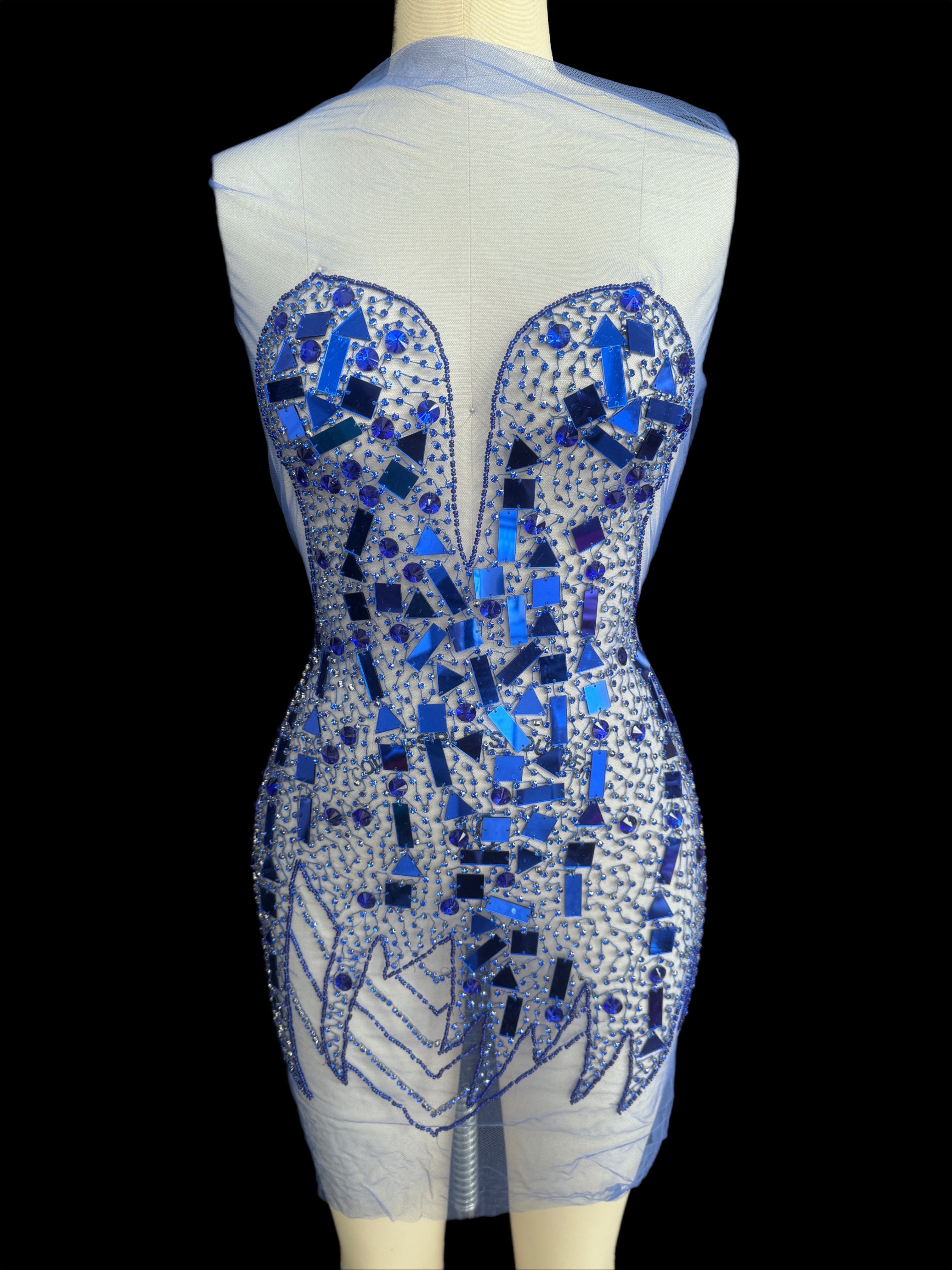 Anne Royal Blue Rhinestone Bodice Appliqué, Royal Blue Rhinestones Applique, Embellished Clothing, Rhinestone Applications, Rhinestone Embroidery, Rhinestone Patch, Dress Patch, Rhinestones for Dress