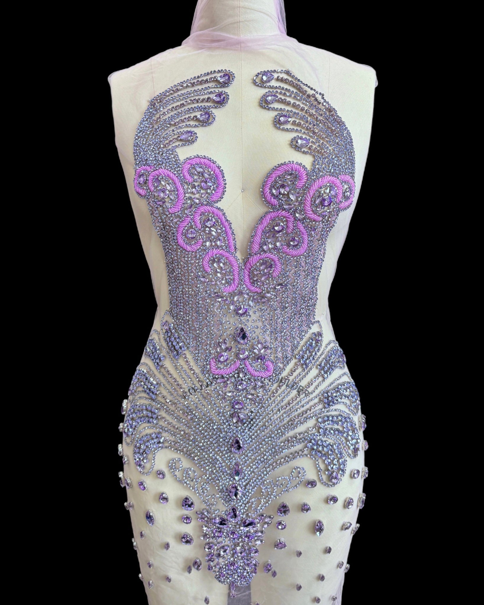 Tina Lavender Rhinestone Bodice Applique, purple rhinestone, dark purple rhinestone, light purple rhinestone,