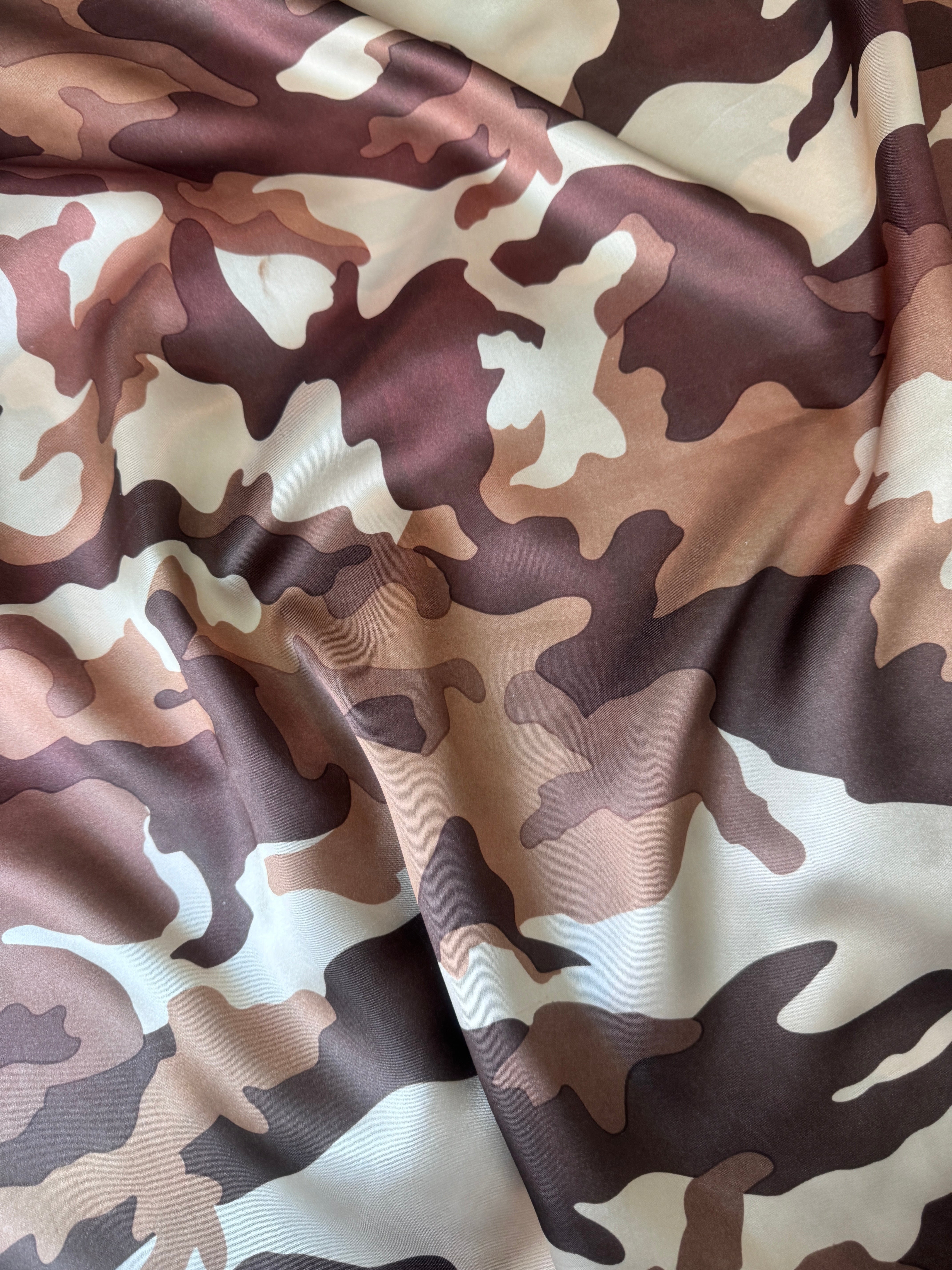 Khaki Camouflage Army Satin, Khaki Camouflage satin, Khaki satin, premium stretch crepe back satin, satin for bride, satin for woman, satin in low price, cheap satin, satin on sale