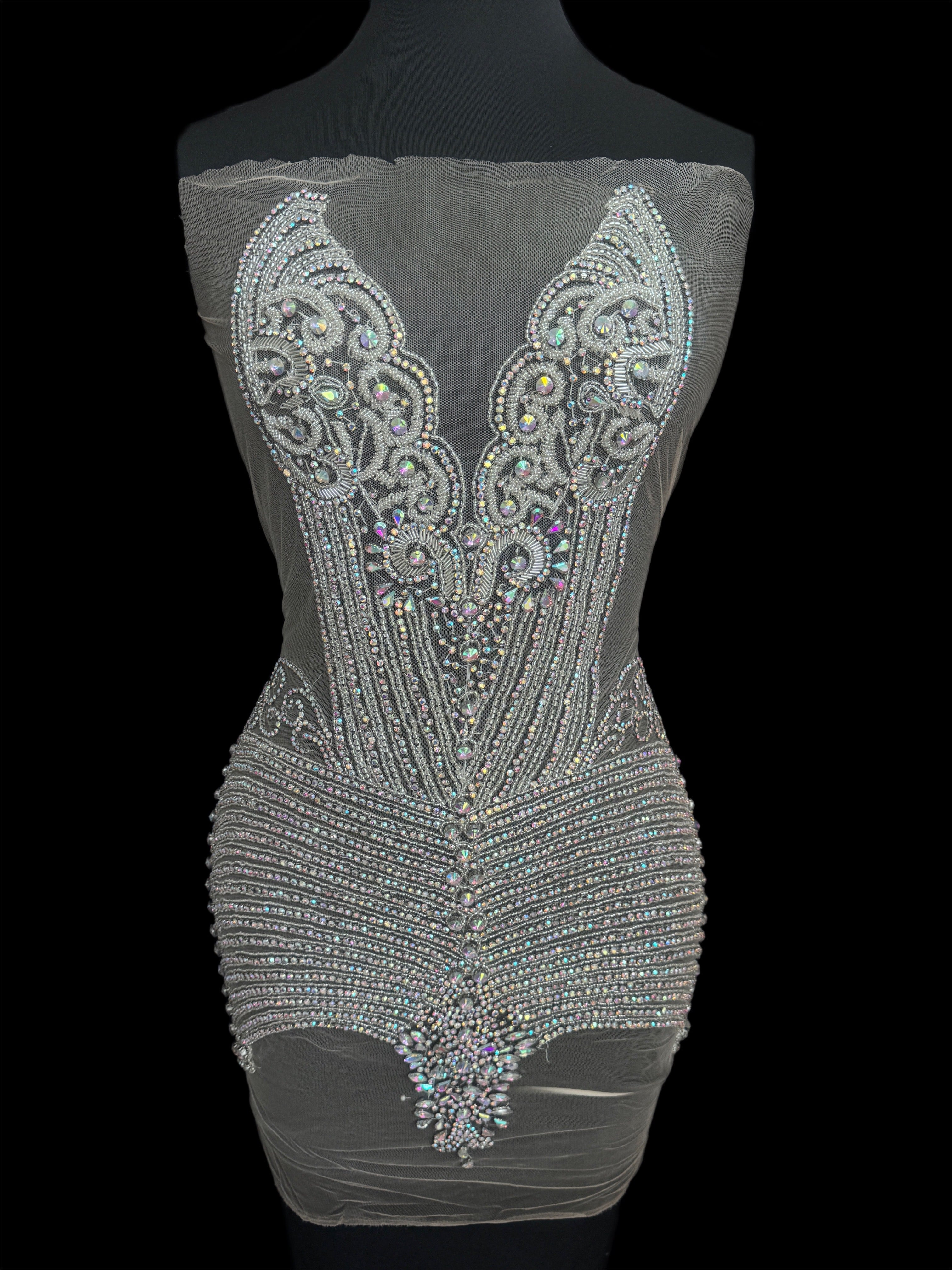 Lucy Silver Rhinestone Bodice Appliqué, Silver Rhinestones Applique, Embellished clothing, Rhinestone applications, Rhinestone embroidery, Rhinestone patch, Dress patch, Rhinestones for dress