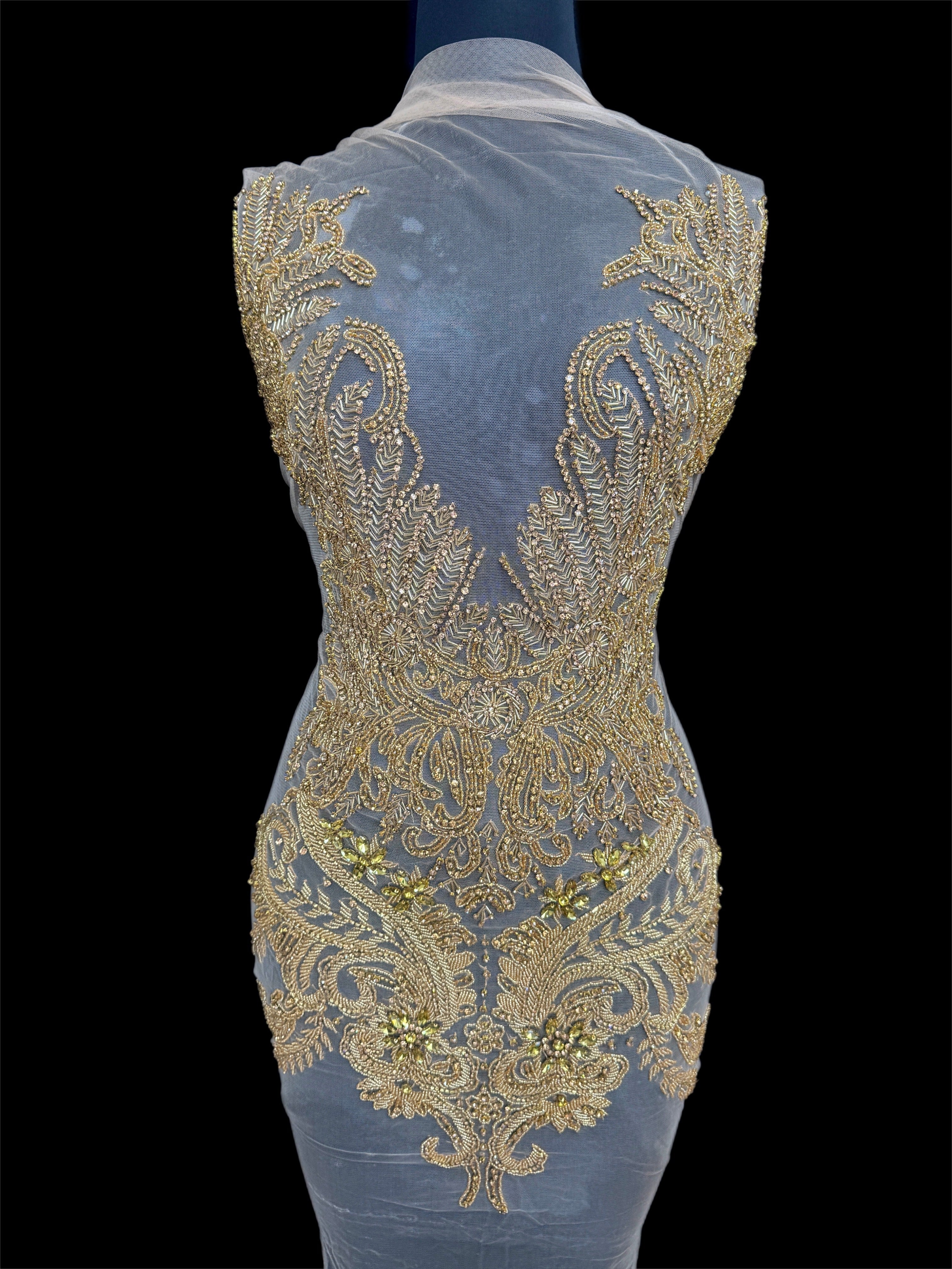 Gaby Gold Rhinestone Bodice Applique, Gold Rhinestones Applique, Embellished Clothing, Rhinestone Applications, Rhinestone Embroidery, Rhinestone Patch, Dress Patch, Rhinestones for Dress