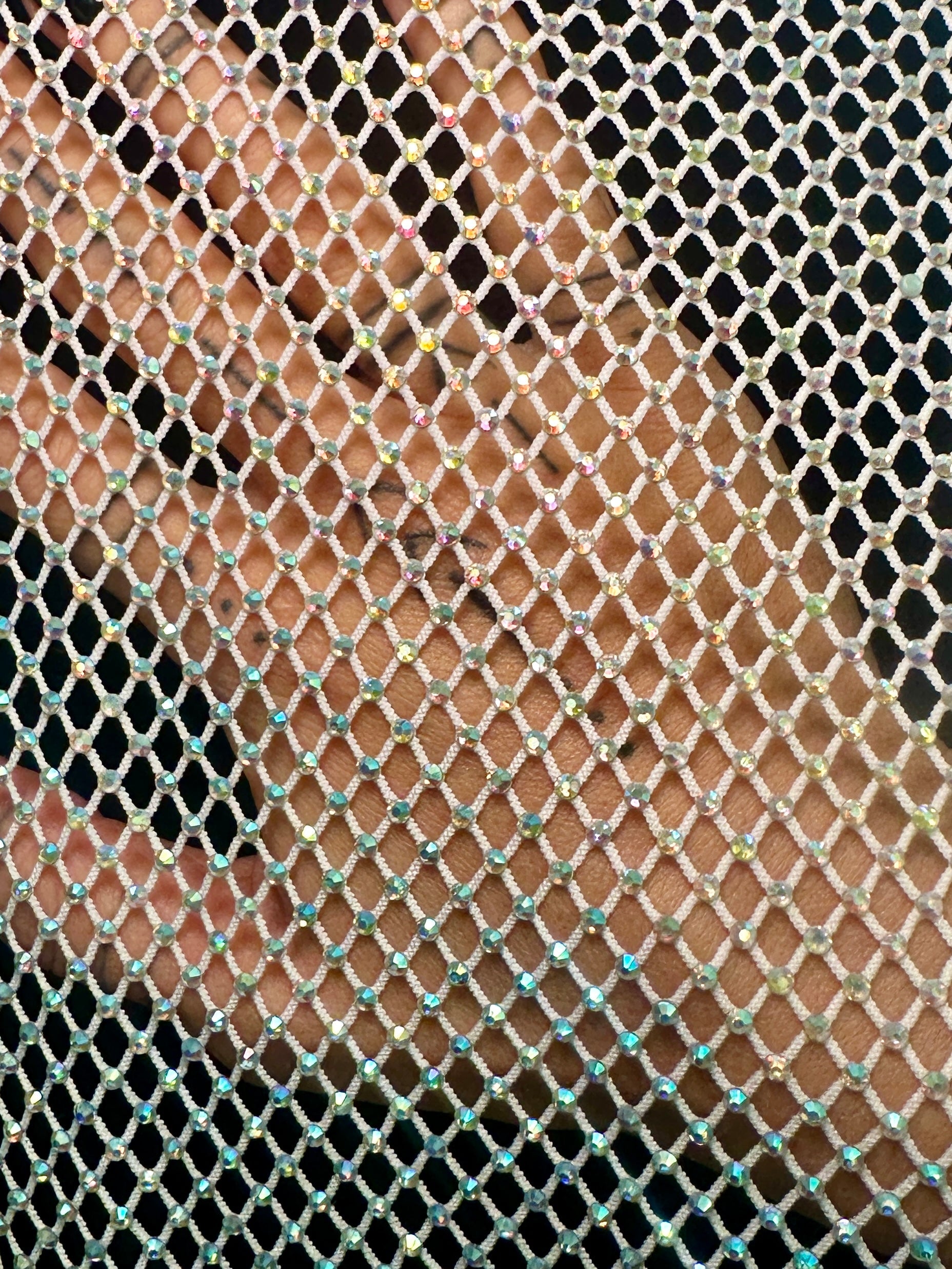 White Silver Rhinestone Diamond Fishnet Mesh, Rhinestone Fishnet Mesh, Mesh on Sale, Rhinestone on Mesh, Womens Rhinestone Mesh, Fancy Fishnet Mesh