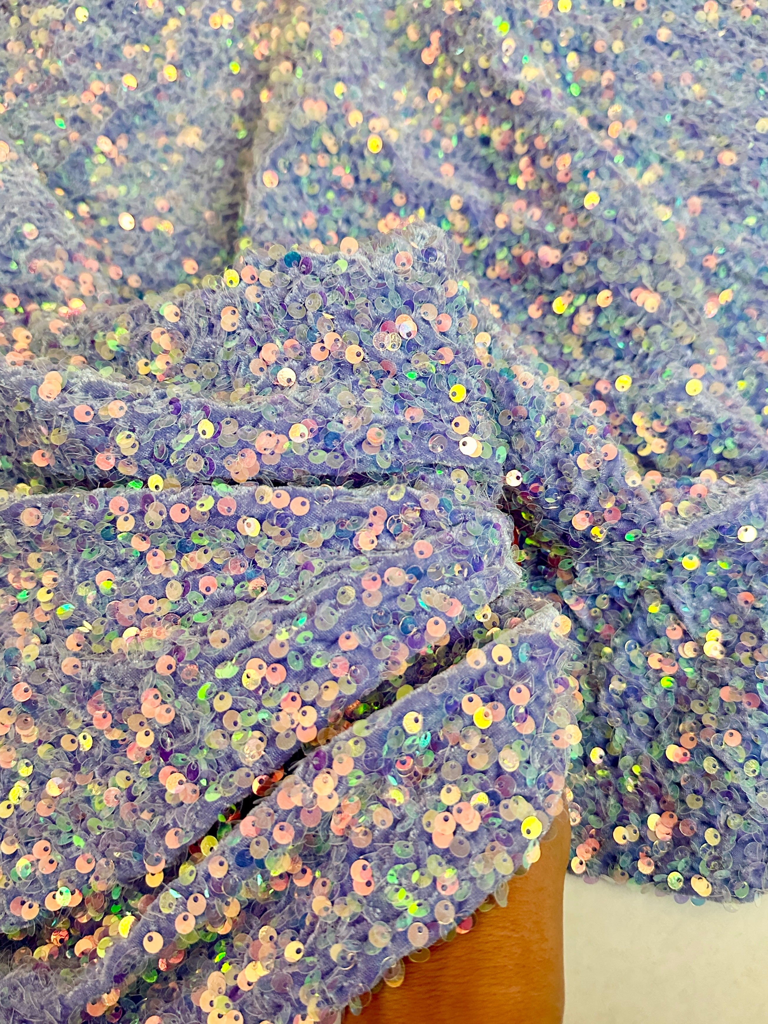 Iridescent Lavender Sequins Velvet, Velvet Material, Velvet Fabric, Velour Fabric Sale, Velvet Fabric Online, Stretch Velvet Spandex, Plush Velvet