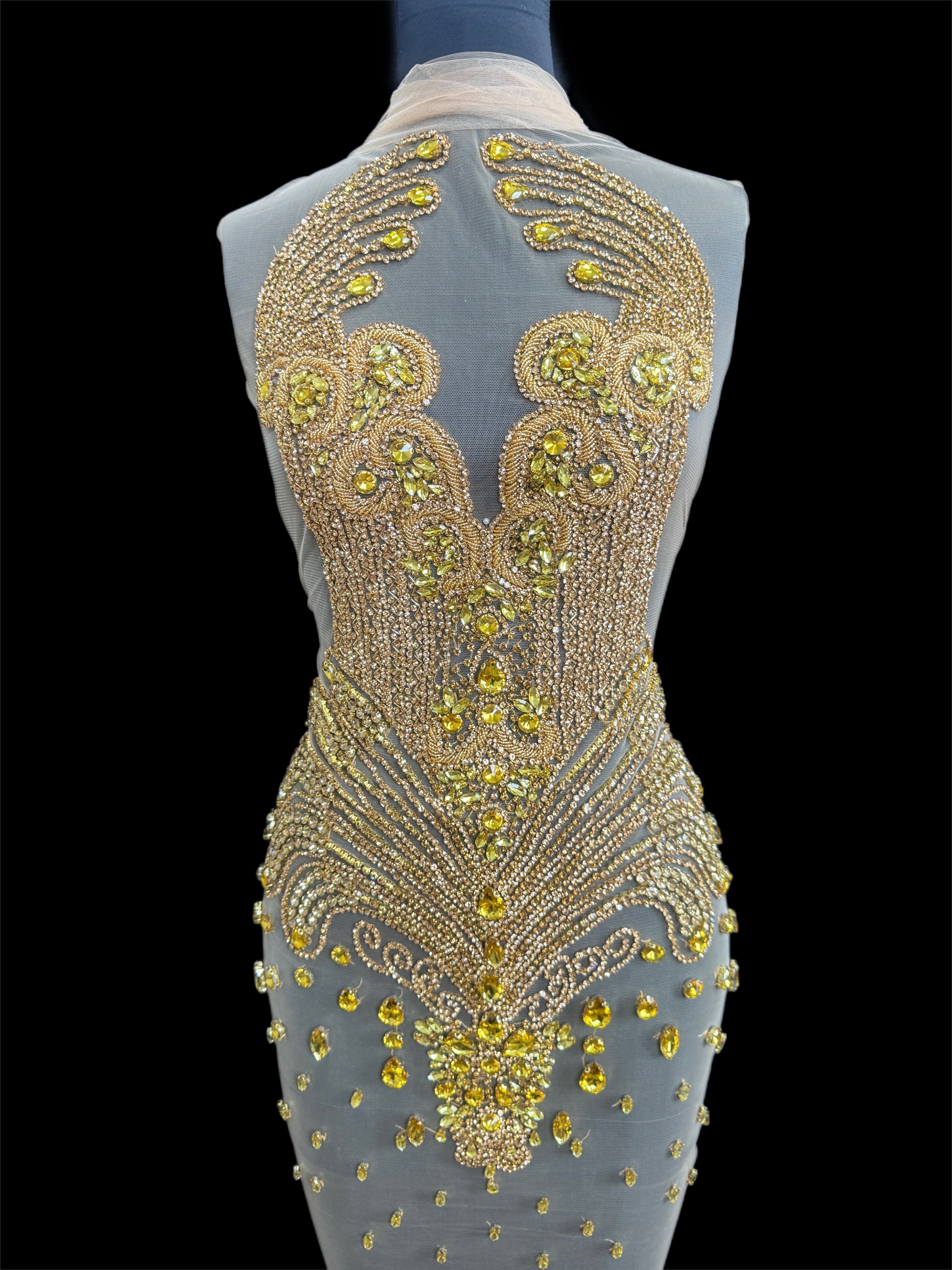 Tina Gold Rhinestone Bodice Applique, Gold Rhinestones Applique, Embellished clothing, Rhinestone applications, Rhinestone embroidery, Rhinestone patch, Dress patch, Rhinestones for dress