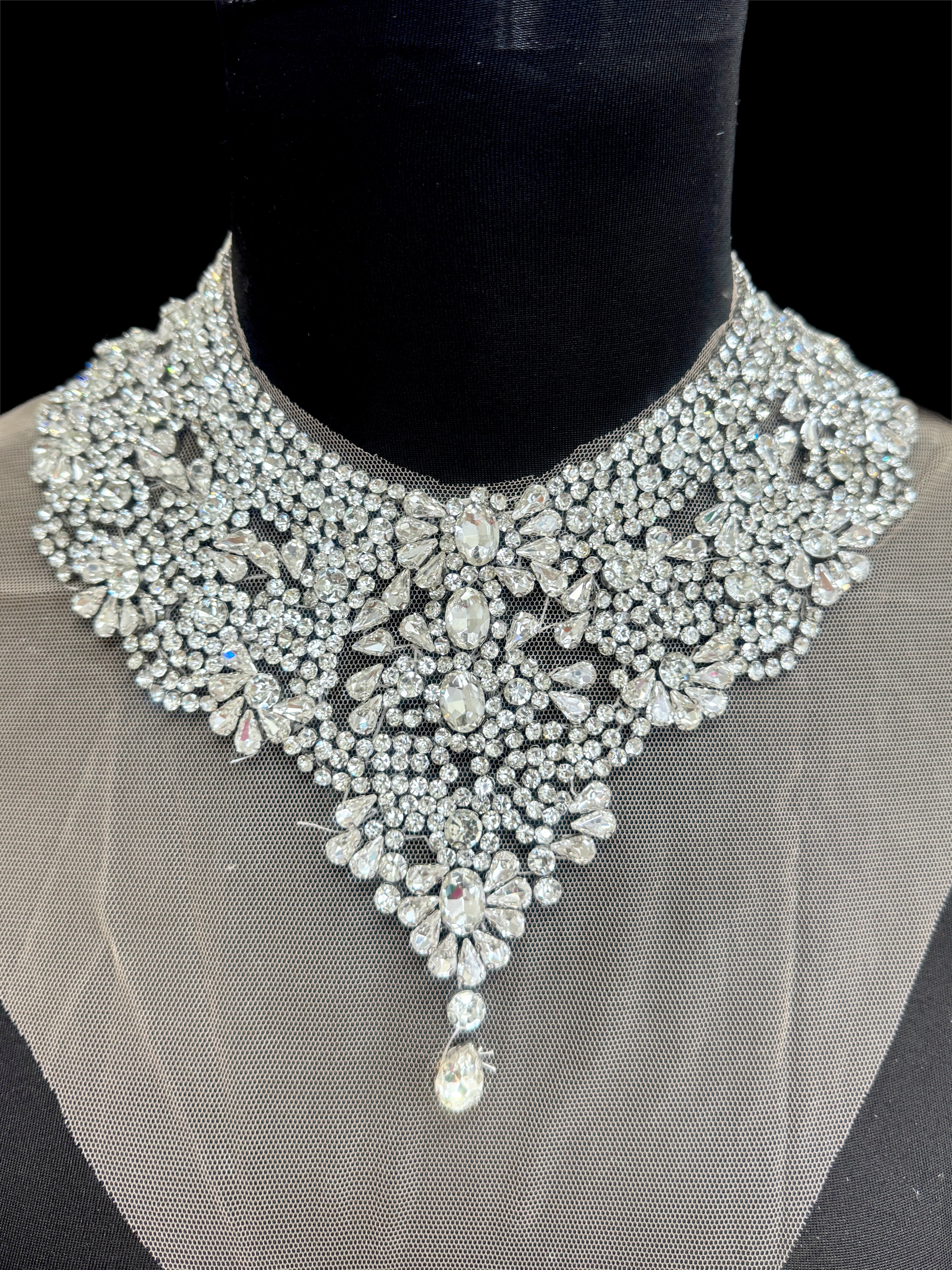Queen Silver Rhinestone Necklace Applique, Silver Rhinestones Applique, Embellished clothing, Rhinestone applications, Rhinestone embroidery, Rhinestone patch, Dress patch, Rhinestones for dress