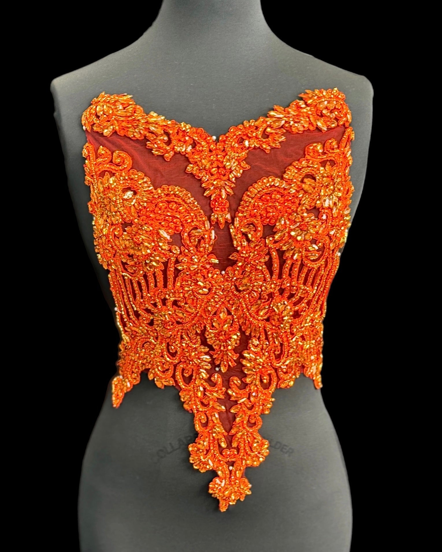 Alex Orange Rhinestone Bodice, dark orange rhinestone, rust rhinestone, light orange rhinestone,