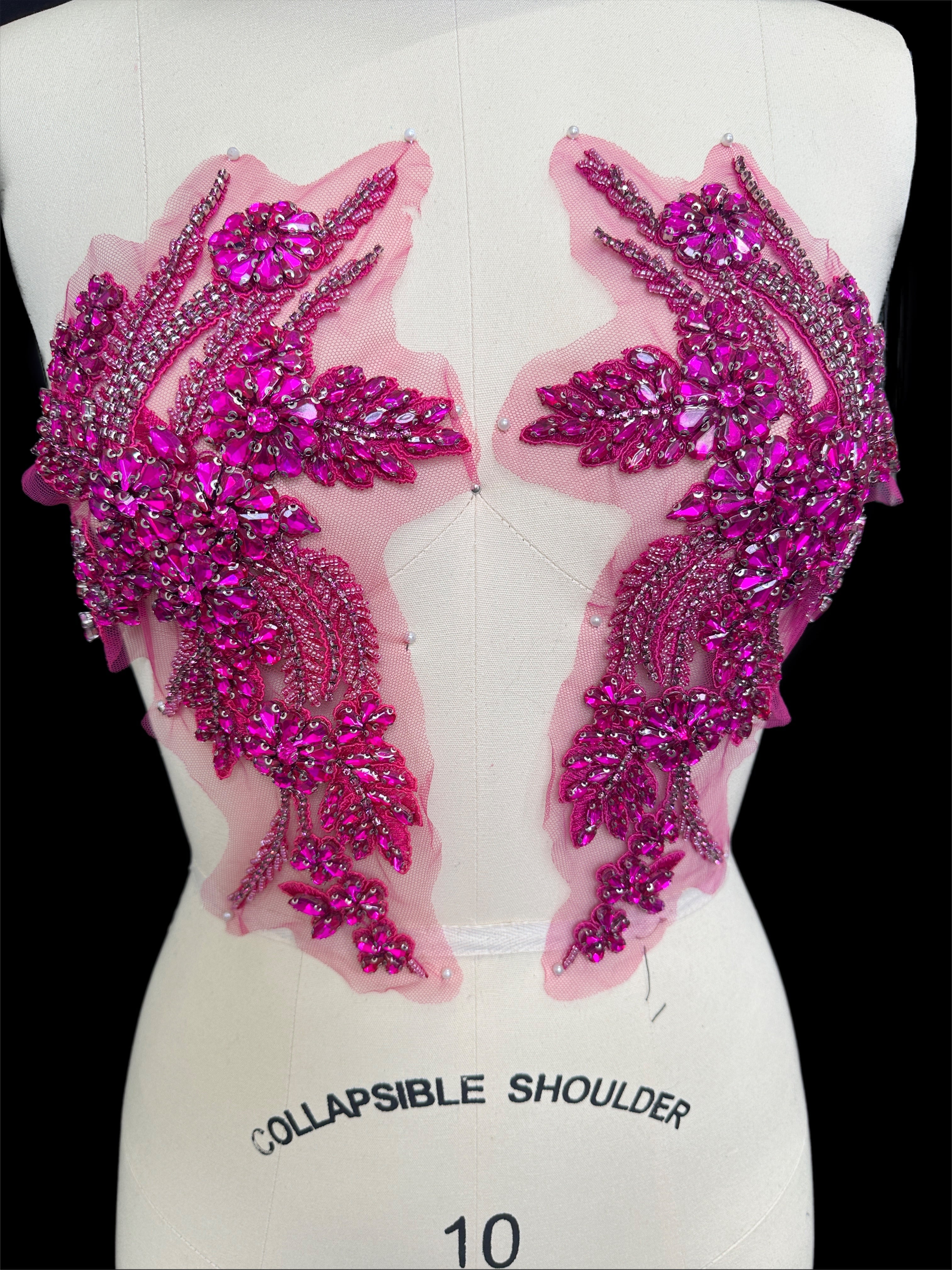 Gina Magenta Rhinestone Applique, Magenta Rhinestones Applique, Embellished Clothing, Rhinestone Applications, Rhinestone Embroidery, Rhinestone Patch, Dress Patch, Rhinestones for Dress