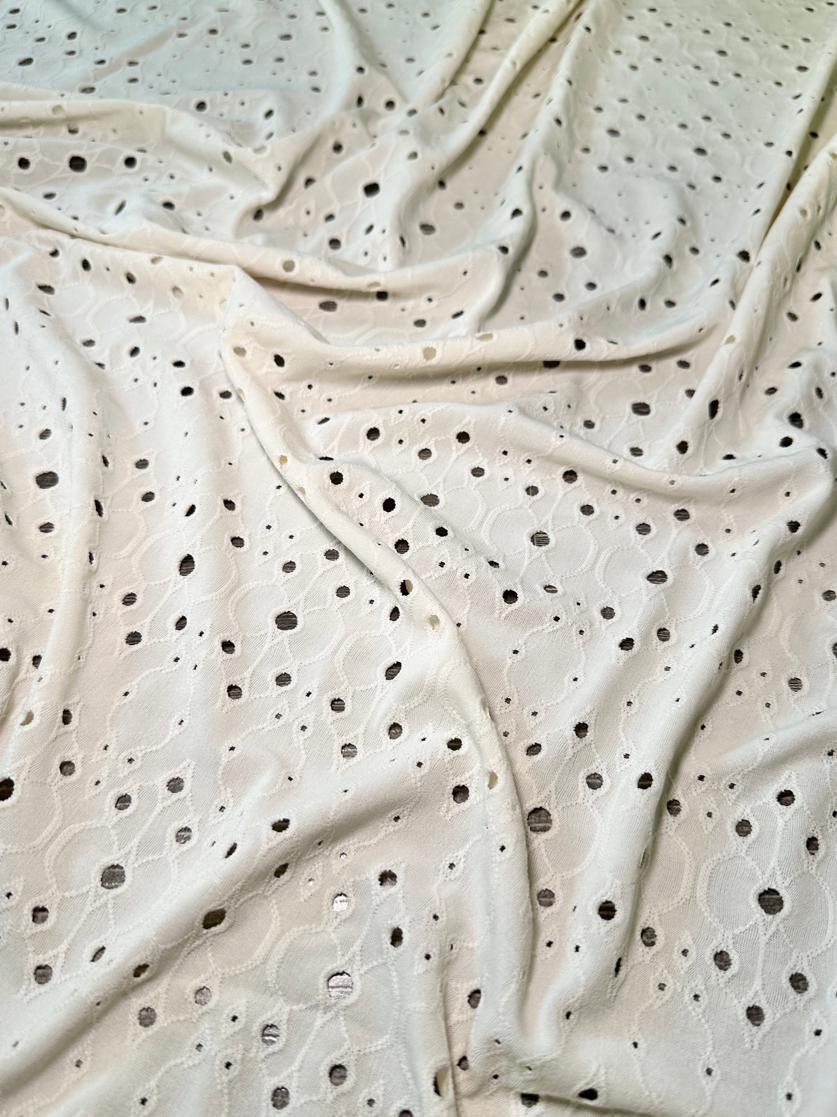Ivory Eyelet Knit, Eyelet Fabric, Eyelet Dress Fabric, Knitted Eyelet Cloth, Apparel & Craft Fabric, Soft Knit Eyelet, Eyelet Knit Fabric, Lightweight Knit Fabric, Textured Knit Material, Breathable Summer Fabric
