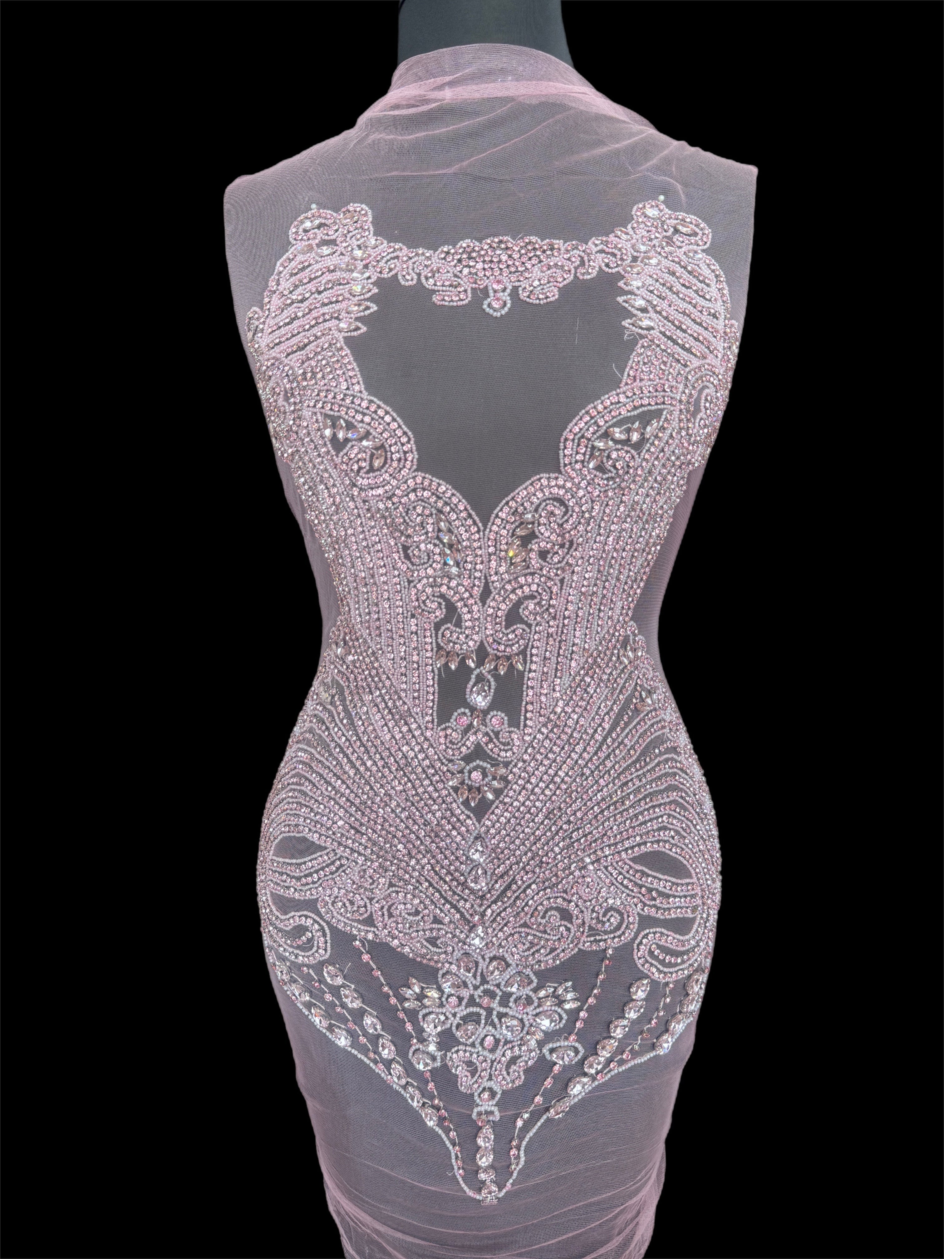 Gigi Baby Pink Rhinestone Bodice Applique, Baby Pink Rhinestones Applique, Embellished clothing, Rhinestone applications, Rhinestone embroidery, Rhinestone patch, Dress patch, Rhinestones for dress