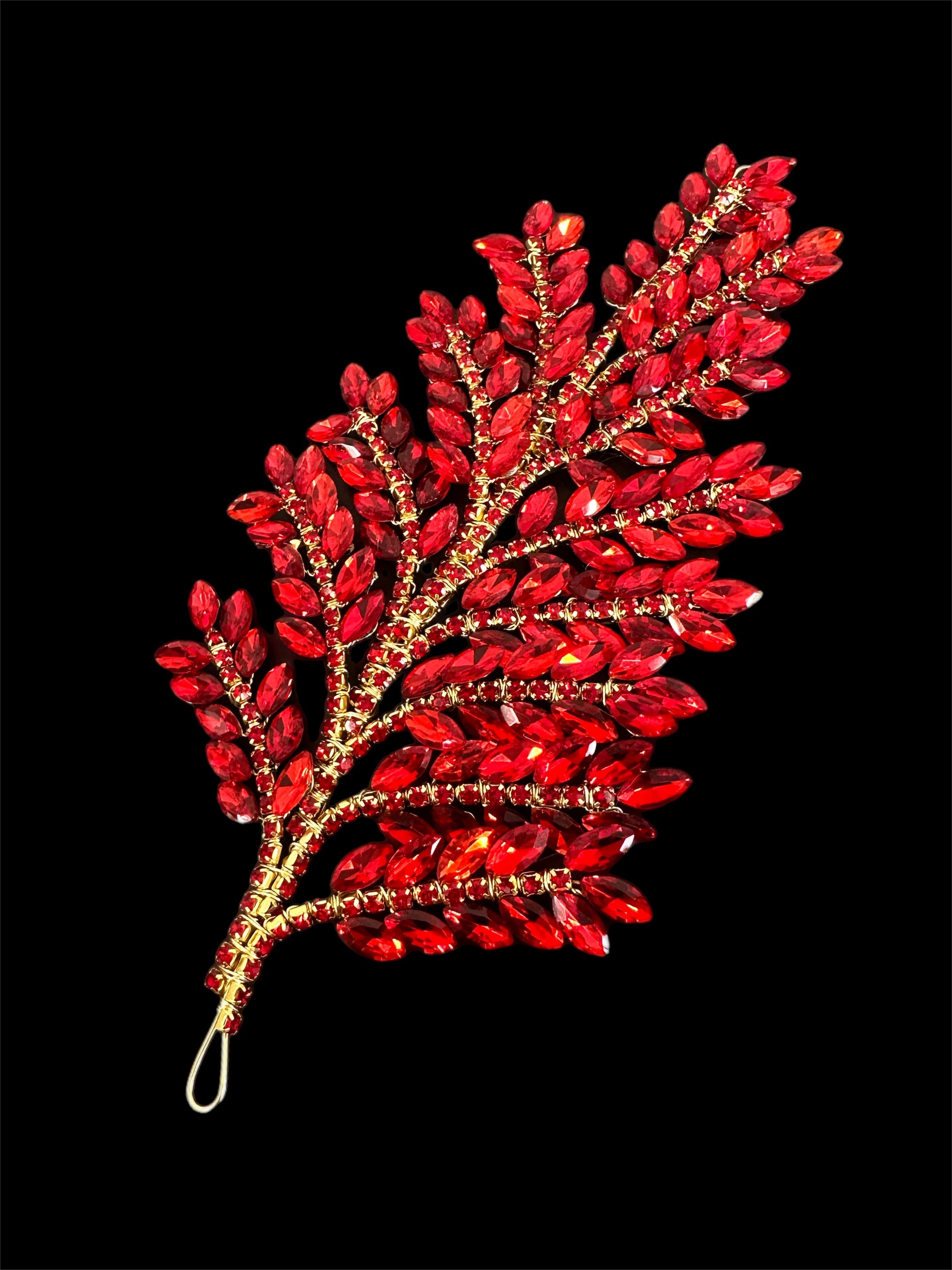 Barbara Red Bridal Leaves Rhinestone Applique, Red Rhinestones Applique, Gold Embellished Clothing, Rhinestone Applications, Rhinestone Embroidery, Rhinestone Patch, Dress Patch, Rhinestones for Dress