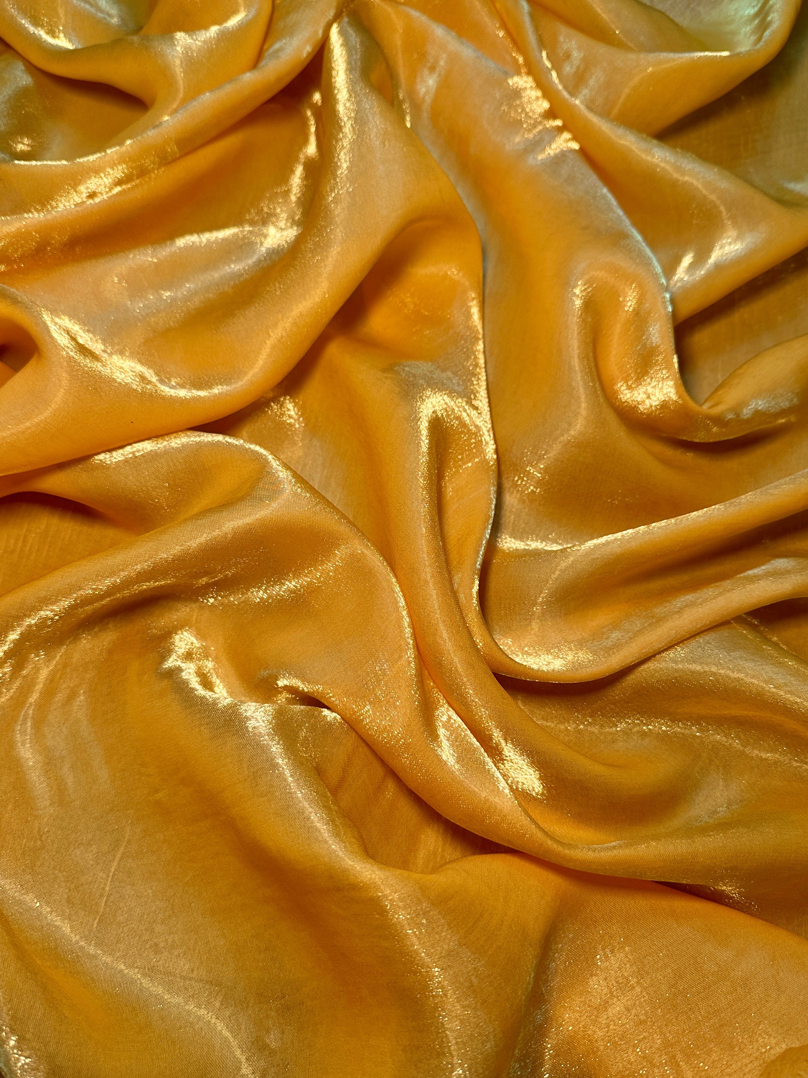 Golden Yellow Water Liquid Shimmery Chiffon, Premium Glittery Chiffon, Wet Chiffon, Shimmery Chiffon, Fancy fabric, Luxurious liquid fabric, Chiffon for women