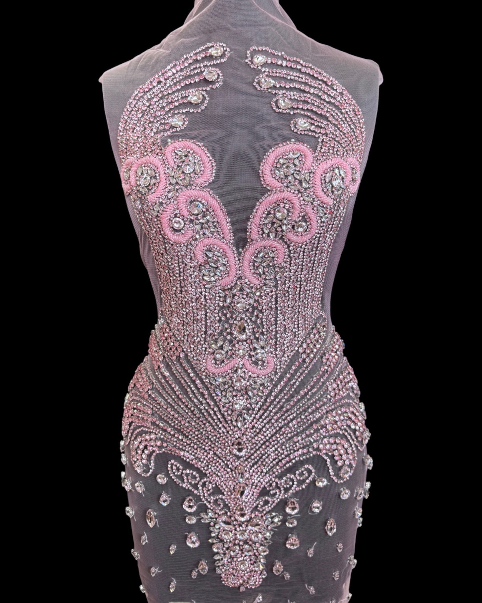 Tina Baby Pink Rhinestone Bodice Applique, pink rhinestone, dark pink rhinestone, light pink rhinestone,