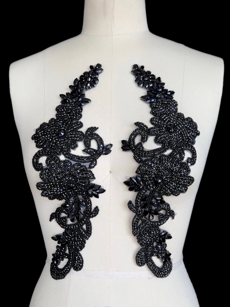 Trinity Black Rhinestone Applique, Black Rhinestones Applique, Embellished Clothing, Rhinestone Applications, Rhinestone Embroidery, Rhinestone Patch, Dress Patch, Rhinestones for Dress
