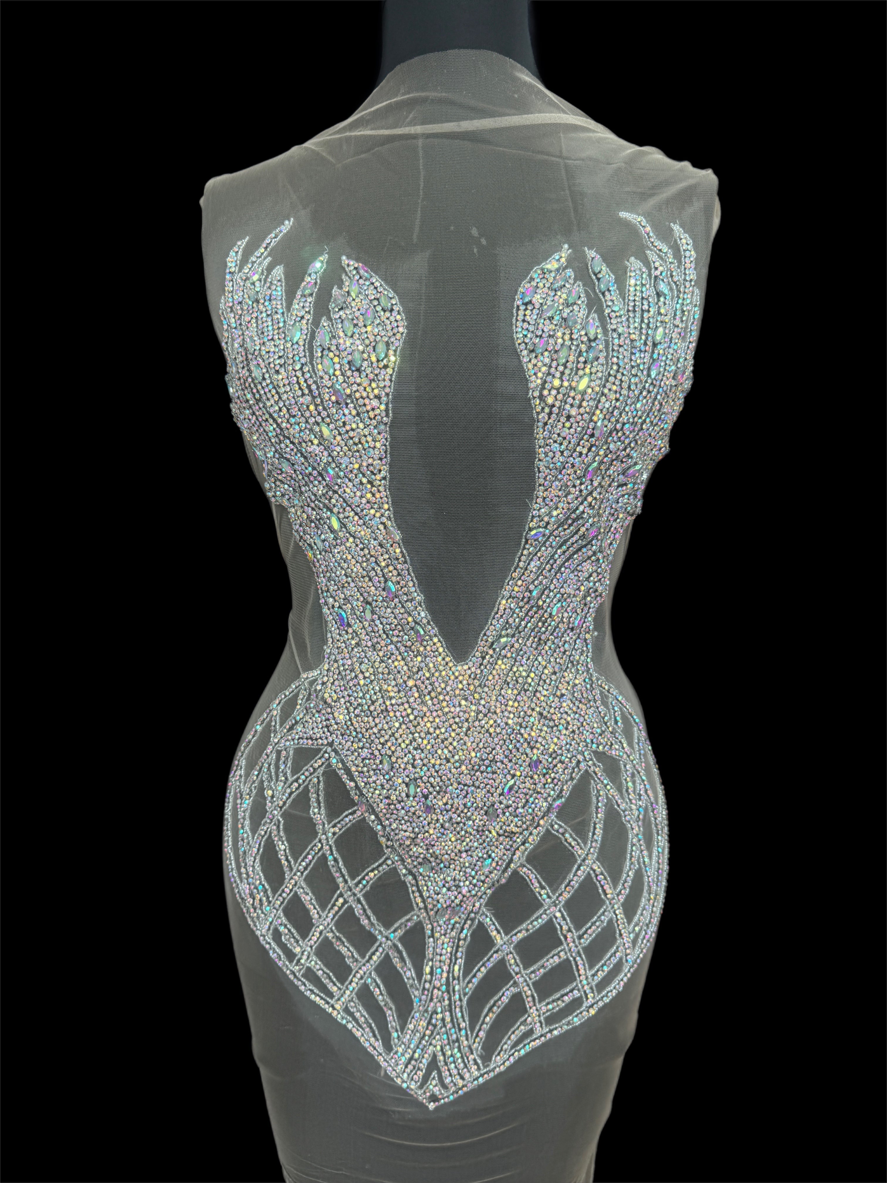 Susan Silver Iridescent Rhinestone Bodice Applique, Silver Rhinestones Applique, Embellished clothing, Rhinestone applications, Rhinestone embroidery, Rhinestone patch, Dress patch, Rhinestones for dress