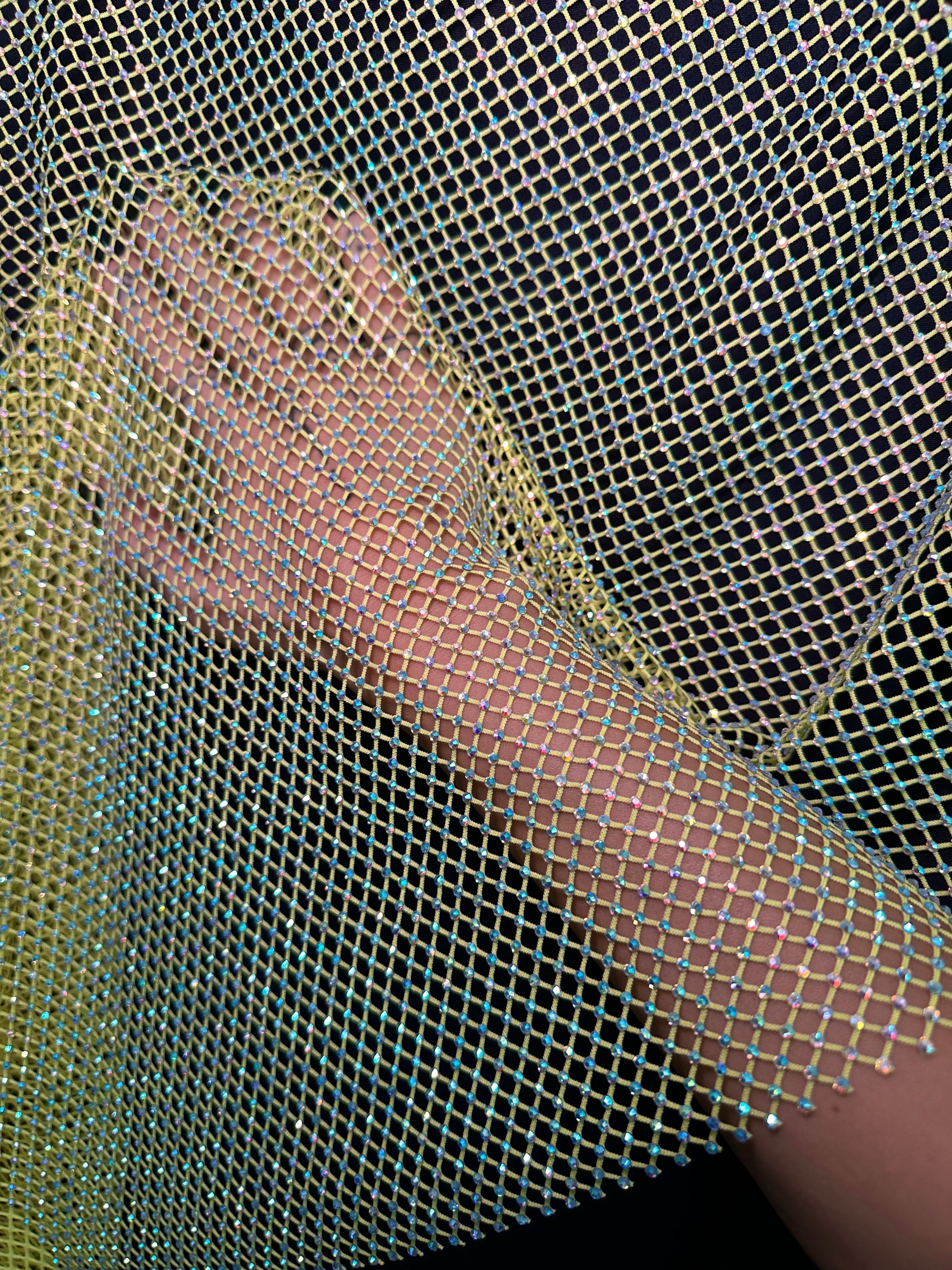 Yellow Rhinestone Diamond Fishnet Mesh, Rhinestone Fishnet Mesh, Mesh on Sale, Rhinestone on Mesh, Womens Rhinestone Mes, Fancy Fishnet Mesh