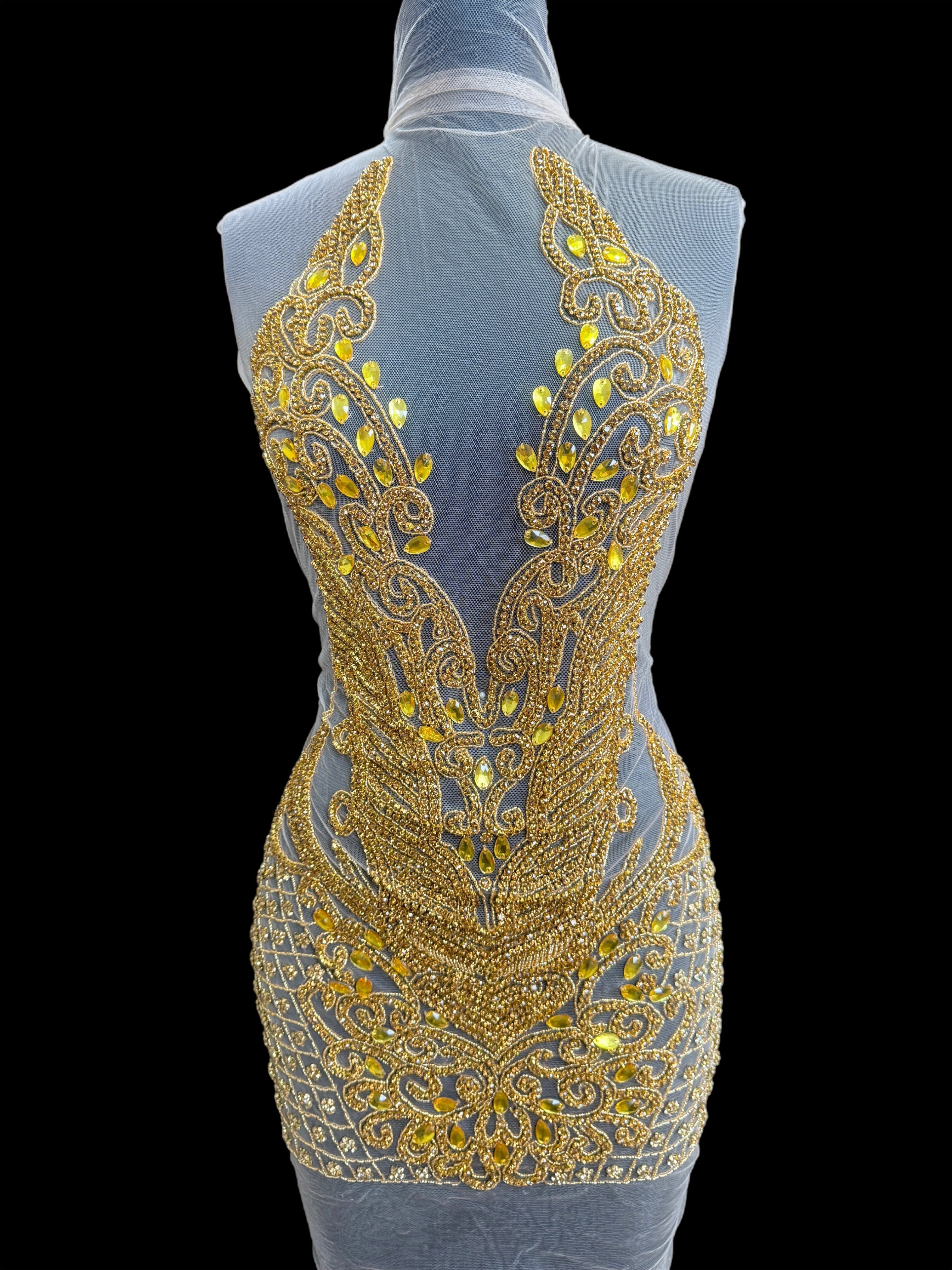 Brenda Gold Rhinestone Bodice Applique, Gold Rhinestones Applique, Embellished clothing, Rhinestone applications, Rhinestone embroidery, Rhinestone patch, Dress patch, Rhinestones for dress