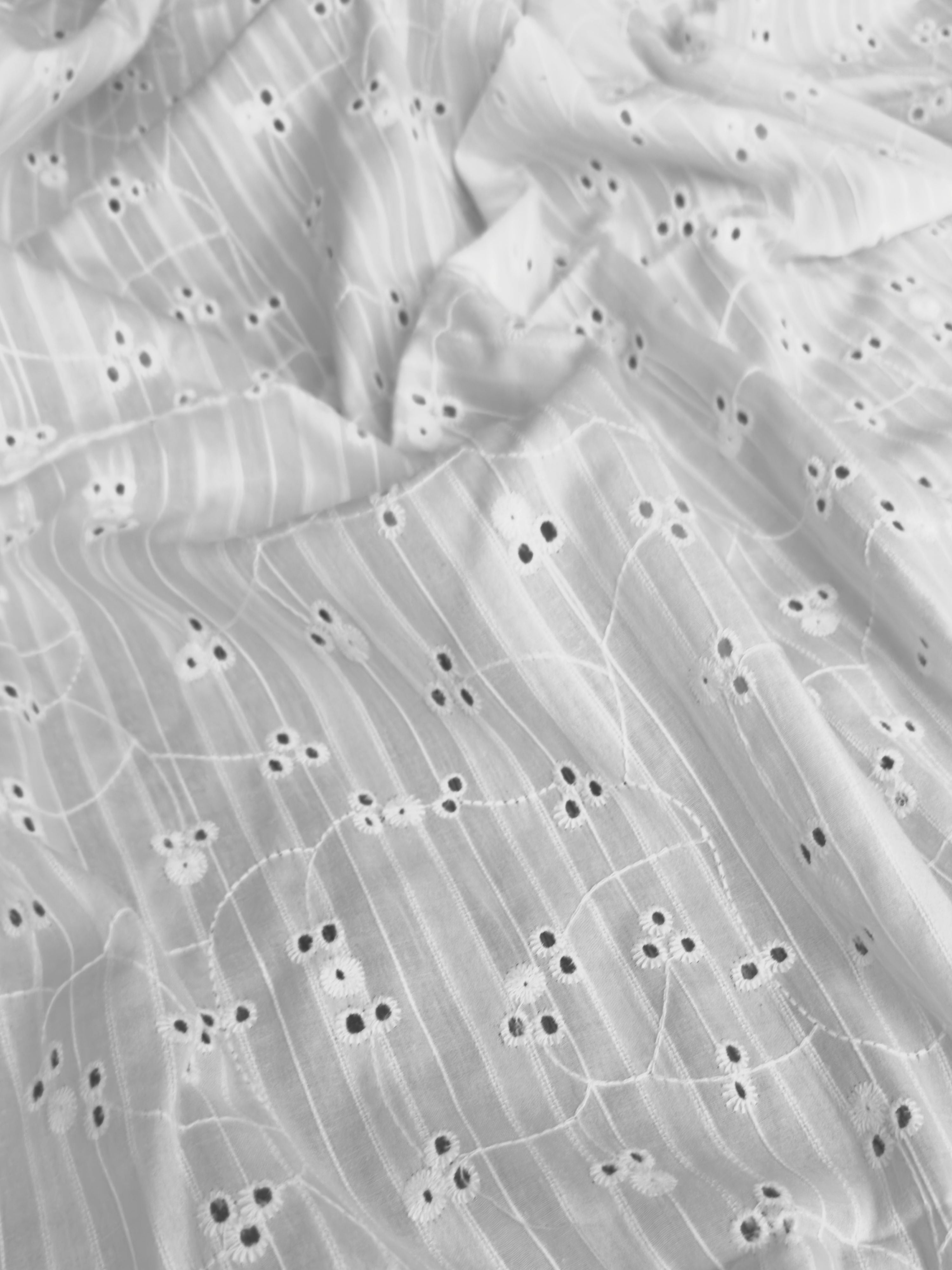 White Embroidered Floral Cotton Eyelet, Organic cotton, Breathable fabric, Lightweight fabric, Fair trade cotton, Cotton yarn, eyelet fabric, Cotton fashion