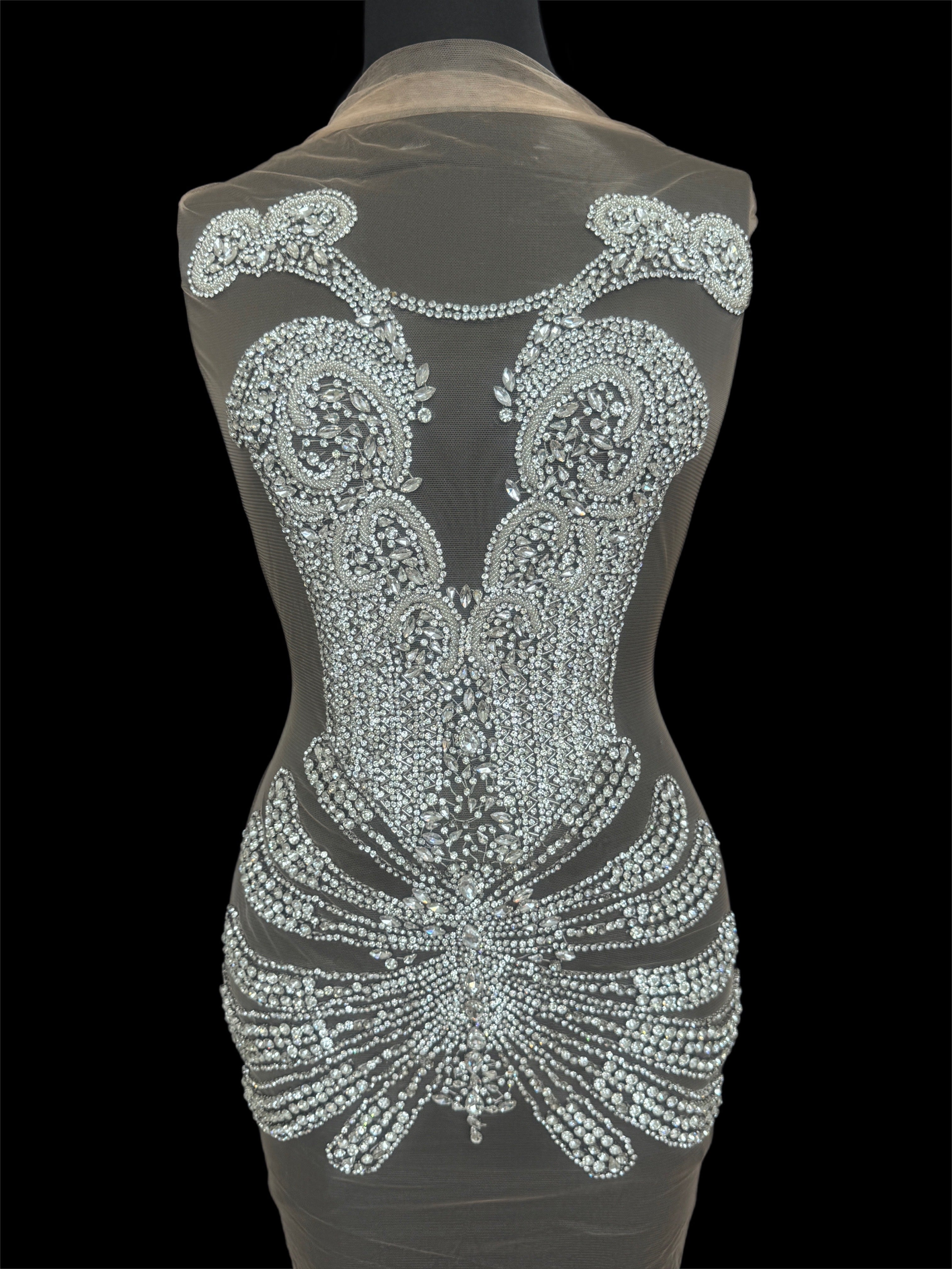 Bebe Silver Rhinestone Bodice Applique, Silver Rhinestones Applique, Embellished Clothing, Rhinestone Applications, Rhinestone Embroidery, Rhinestone Patch, Dress Patch, Rhinestones for Dress