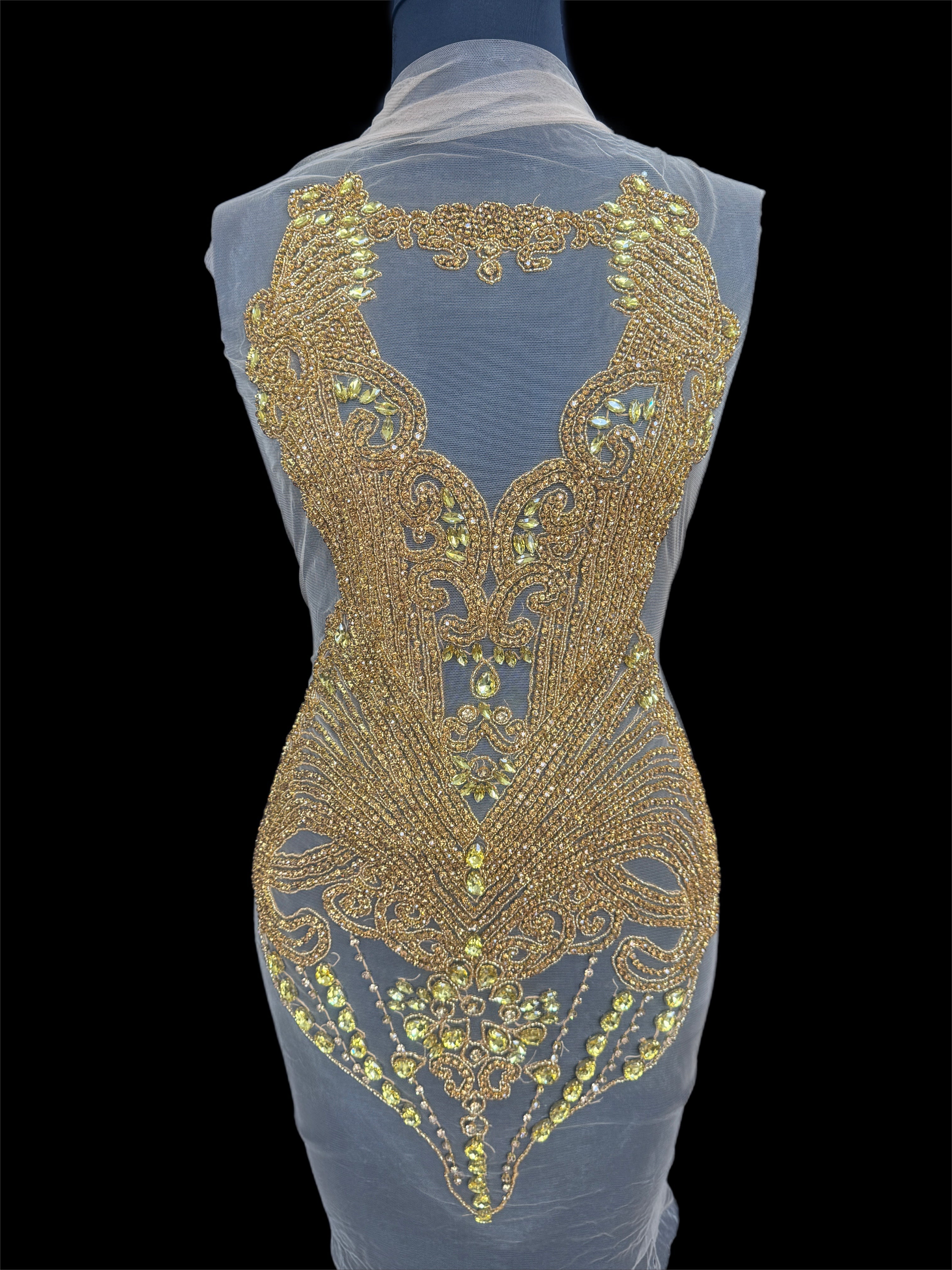 Gigi Gold Rhinestone Bodice Applique, Gold Rhinestones Applique, Embellished clothing, Rhinestone applications, Rhinestone embroidery, Rhinestone patch, Dress patch, Rhinestones for dress