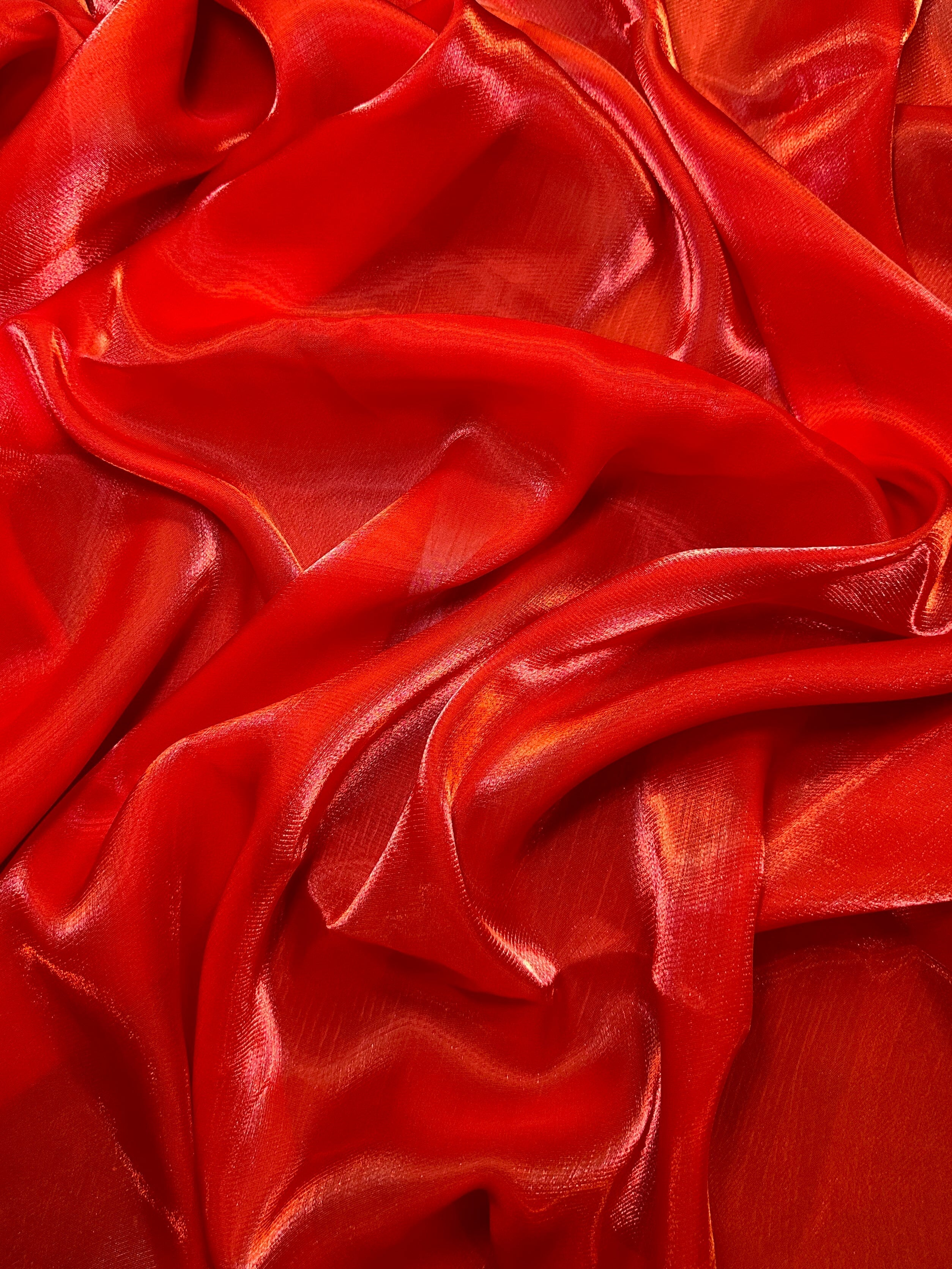 Red Water Liquid Shimmery Chiffon, Premium Glittery Chiffon, Wet Chiffon, Shimmery Chiffon, Fancy fabric, Luxurious liquid fabric, Chiffon for women