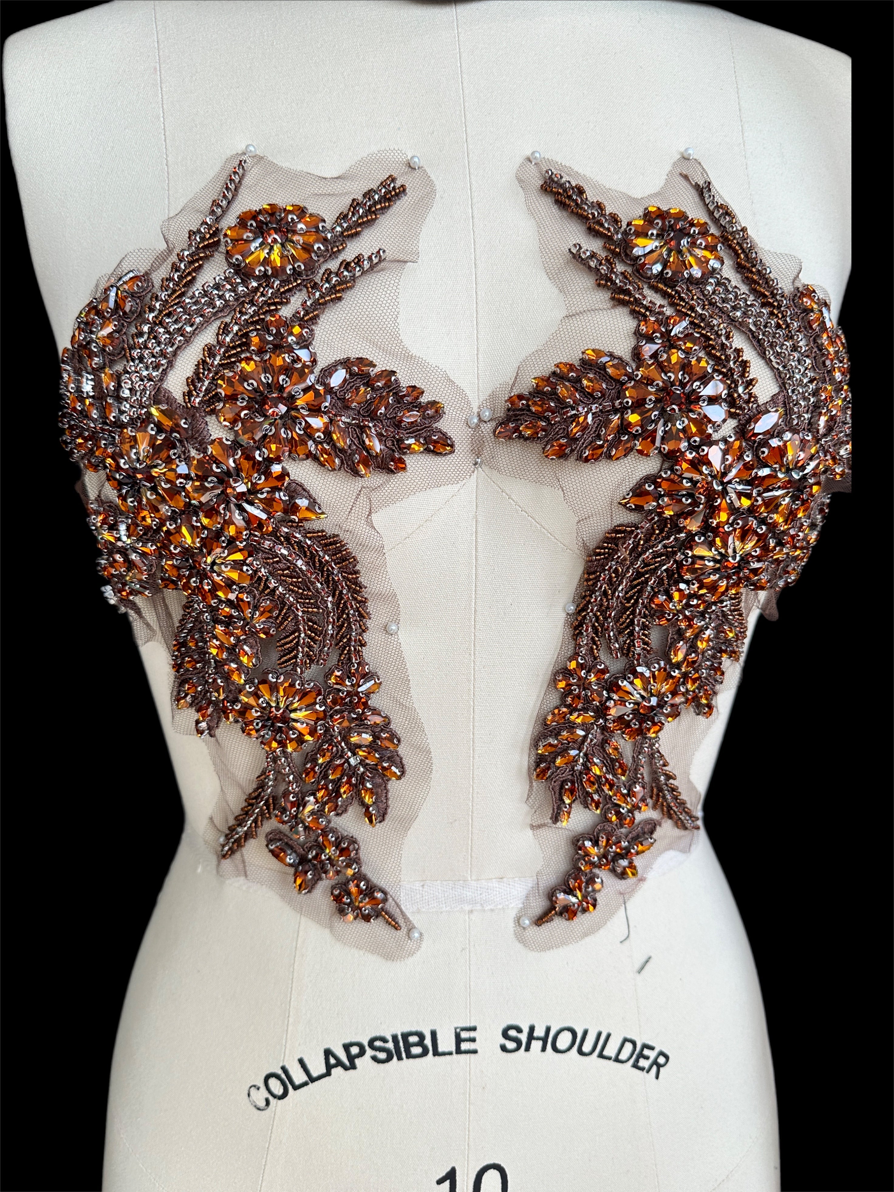 Gina Chocolate Rust Rhinestone Applique, Chocolate Rust Rhinestones Applique, Embellished Clothing, Rhinestone Applications, Rhinestone Embroidery, Rhinestone Patch, Dress Patch, Rhinestones for Dress