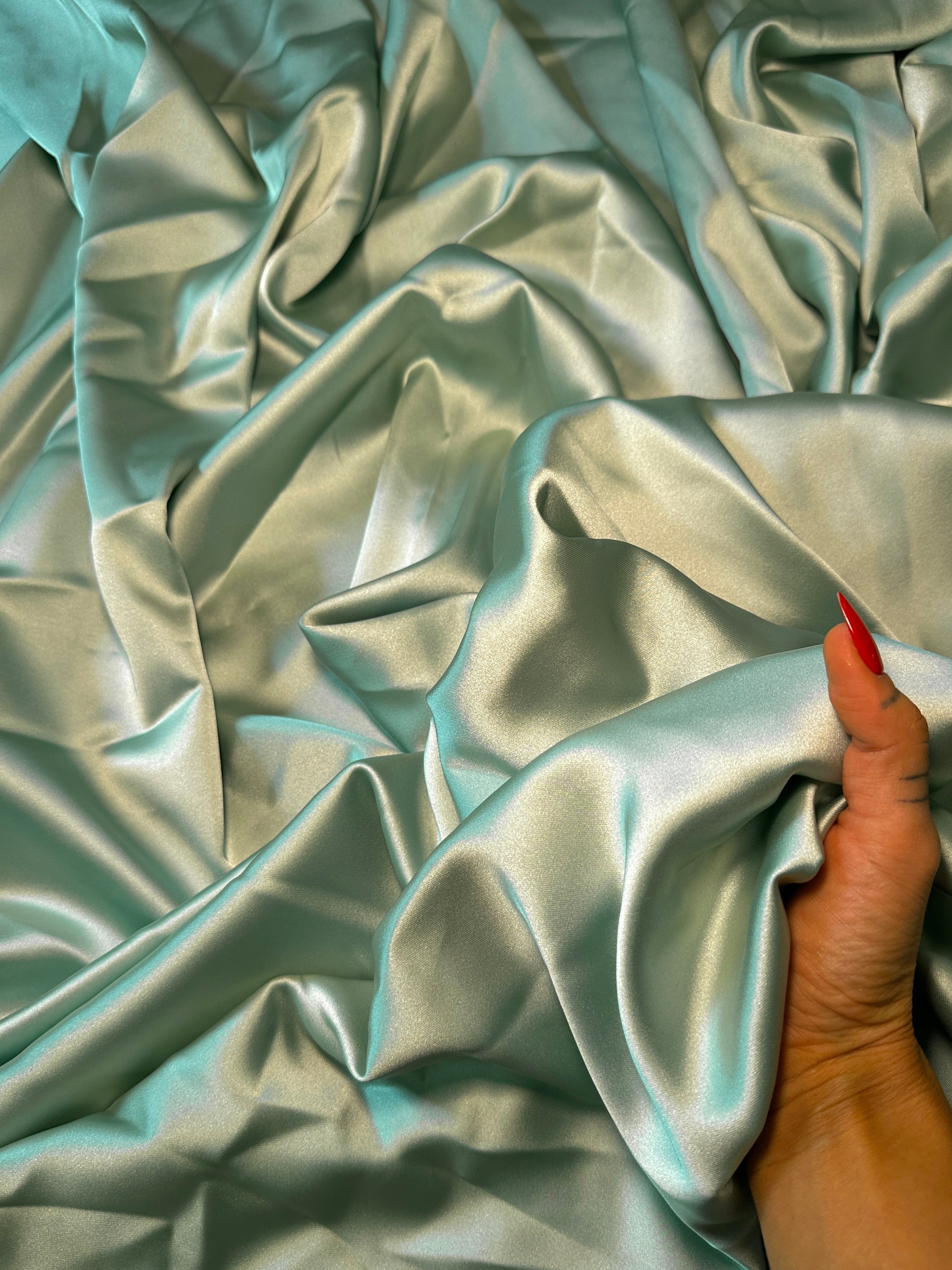 Mint Stretch Crepe Back Satin, Luxury Silky Satin, Silky Satin, Premium Stretch Crepe Back Satin, Satin for Bride, Satin for Women, Satin in Low Price, Cheap Satin, Satin on Sale
