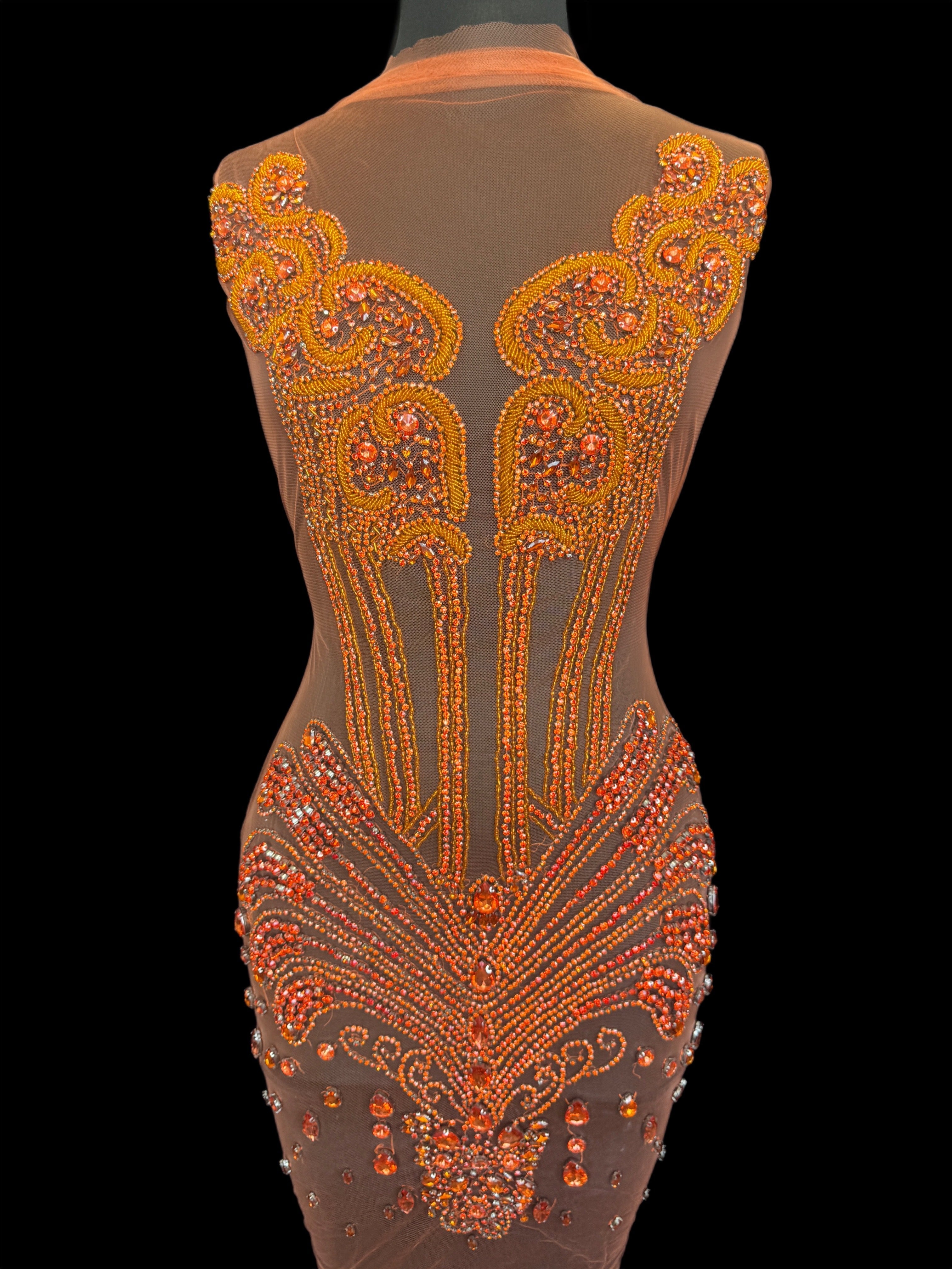 Eli Orange Rhinestone Bodice Appliqué, Orange Rhinestones Applique, Embellished clothing, Rhinestone applications, Rhinestone embroidery, Rhinestone patch, Dress patch, Rhinestones for dress