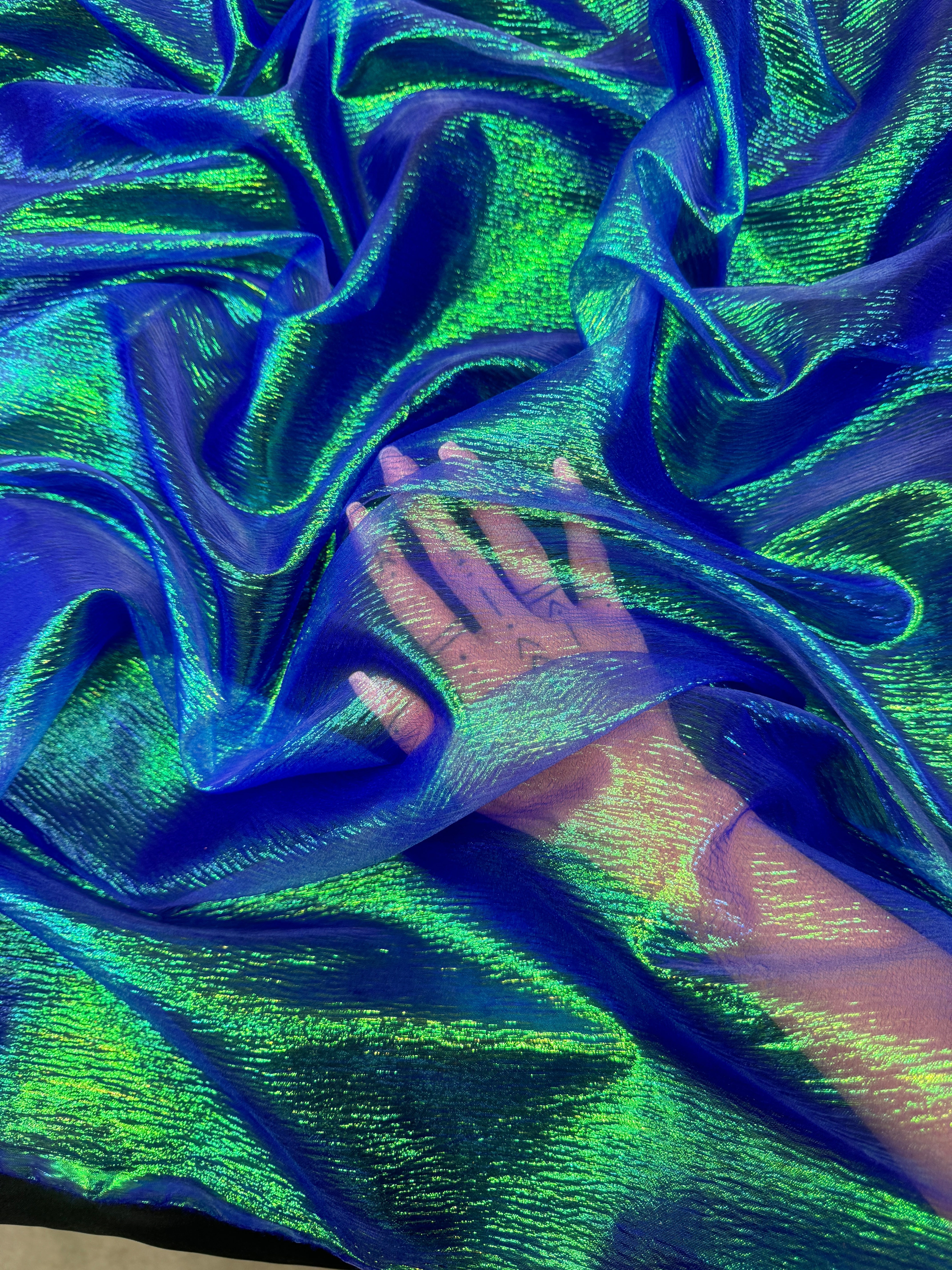 Blue Iridescent Crushed Organza