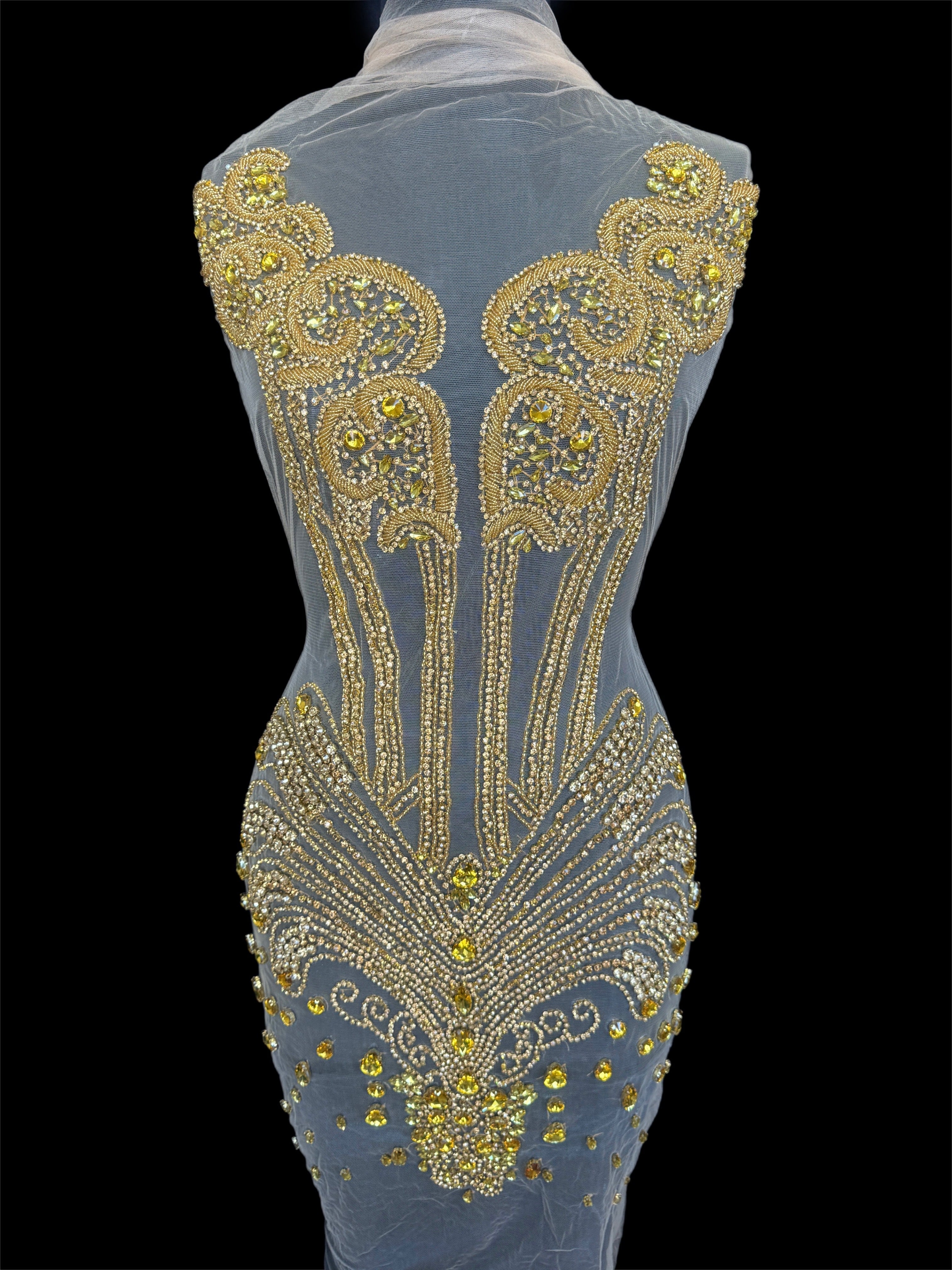 Eli Gold Rhinestone Bodice Appliqué, Gold Rhinestones Applique, Embellished clothing, Rhinestone applications, Rhinestone embroidery, Rhinestone patch, Dress patch, Rhinestones for dress