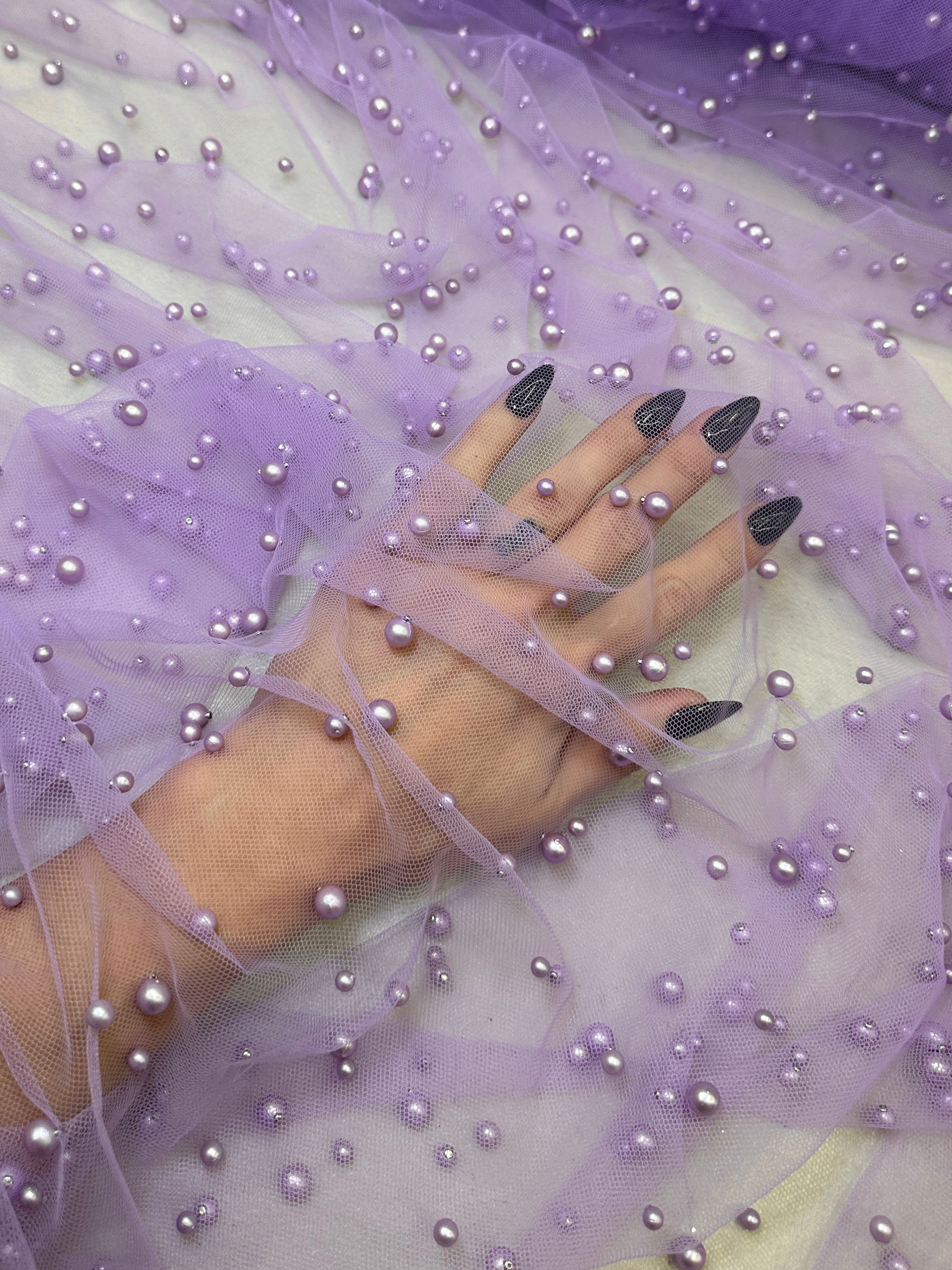 Lavender Pearl Tulle, Beaded Mesh, Pearl Beaded Lace, Tulle for Wedding Dress, Pearl Material, Tulle Fabric, Tulle Dress Woman