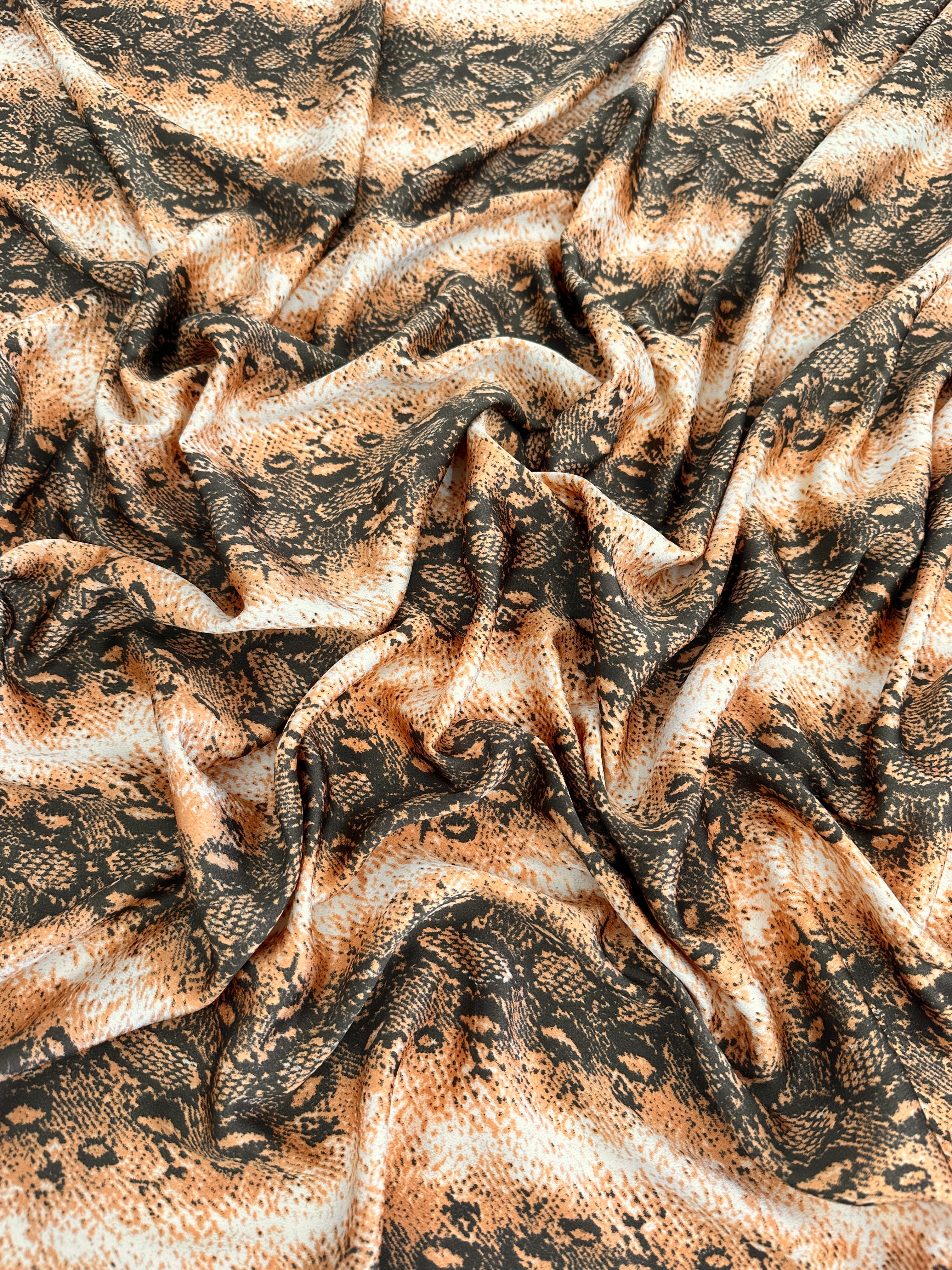 Rust Snake Print Satin, Shop Fabrics Online, Sewing, Fabric Store, Sewing Store, Cheap Fabric Store, Kiki Textiles, Textile by the Yard