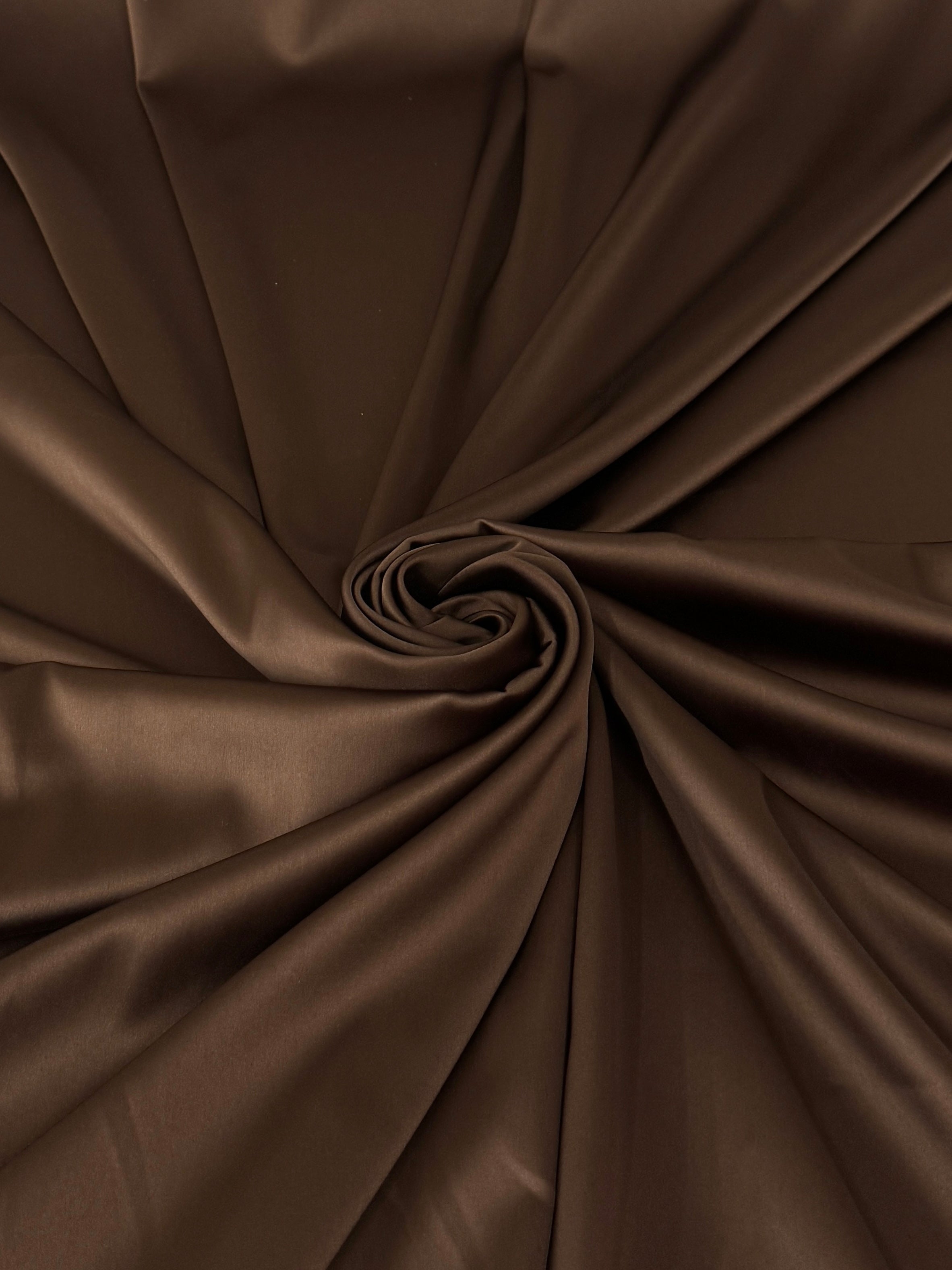 Chocolate Brown Stretch Crepe Back Satin, brown stretch crepe back satin, dark brown stretch crepe back satin, premium stretch crepe back satin, satin for bride, satin for woman, satin in low price, cheap satin, satin on sale