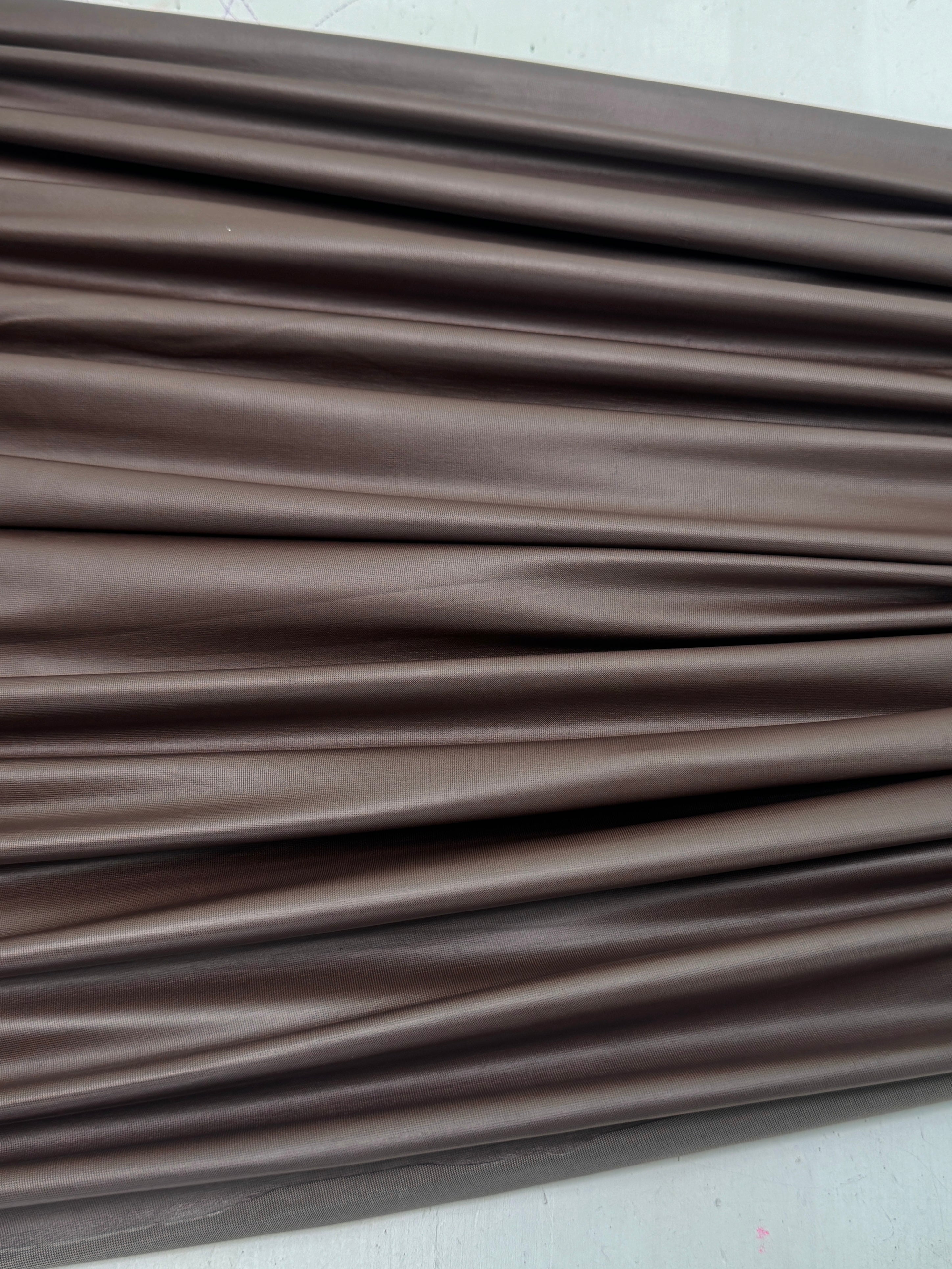 Chocolate Brown 4 Way Stretch Faux Leather, light brown all way stretch faux leather for woman, dark brown faux leather for costumes, brown faux leather for home decor, 4 way stretch faux leather, leather for blazers, cheap leather, discounted leather, leather on sale