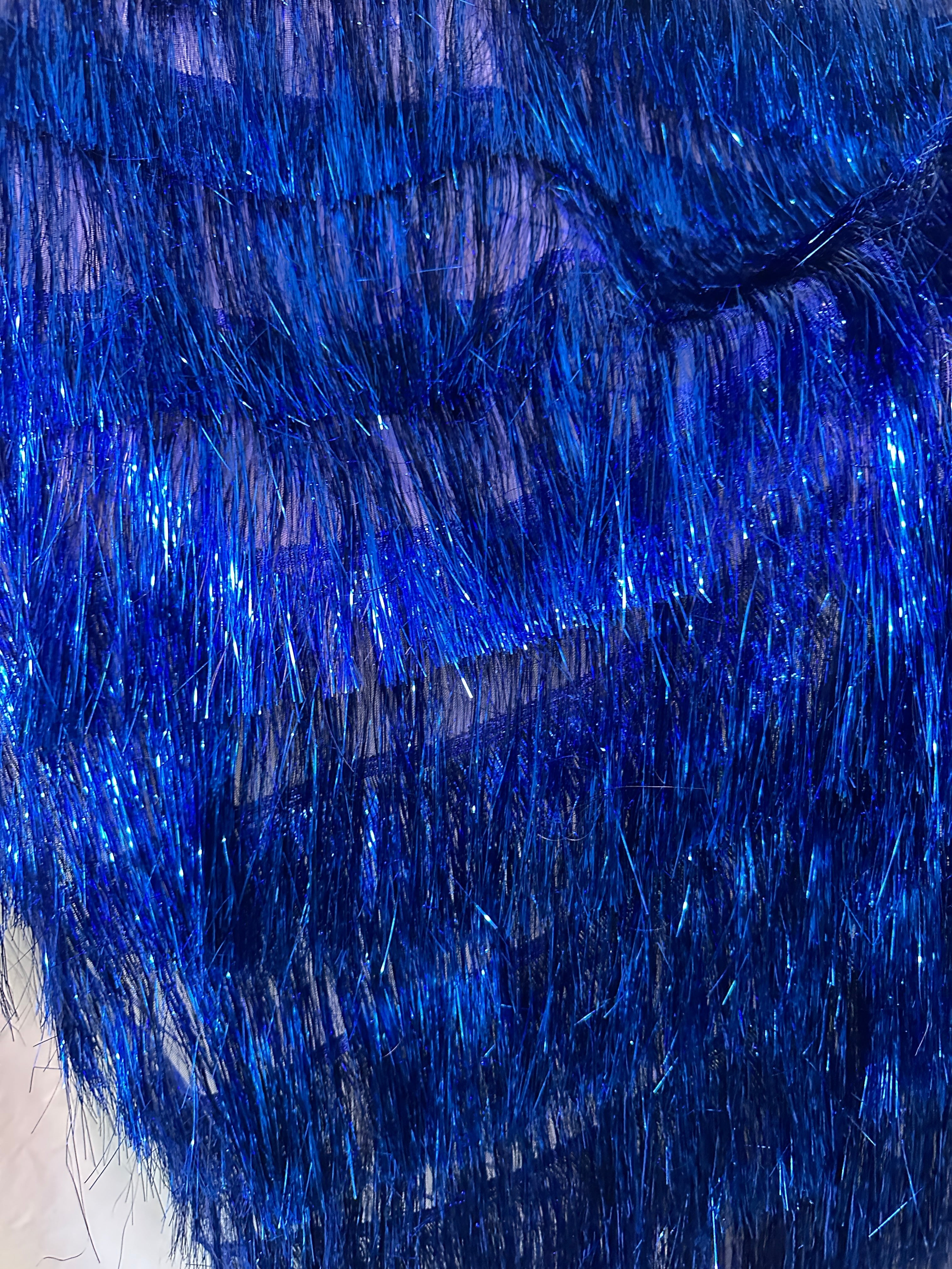Royal Blue Fringe Metallic Mesh Base Fabric, Metallic Mesh Fabric, Mesh Base Fabric, Fashion Textile, Party Dress Material, Craft Fabric