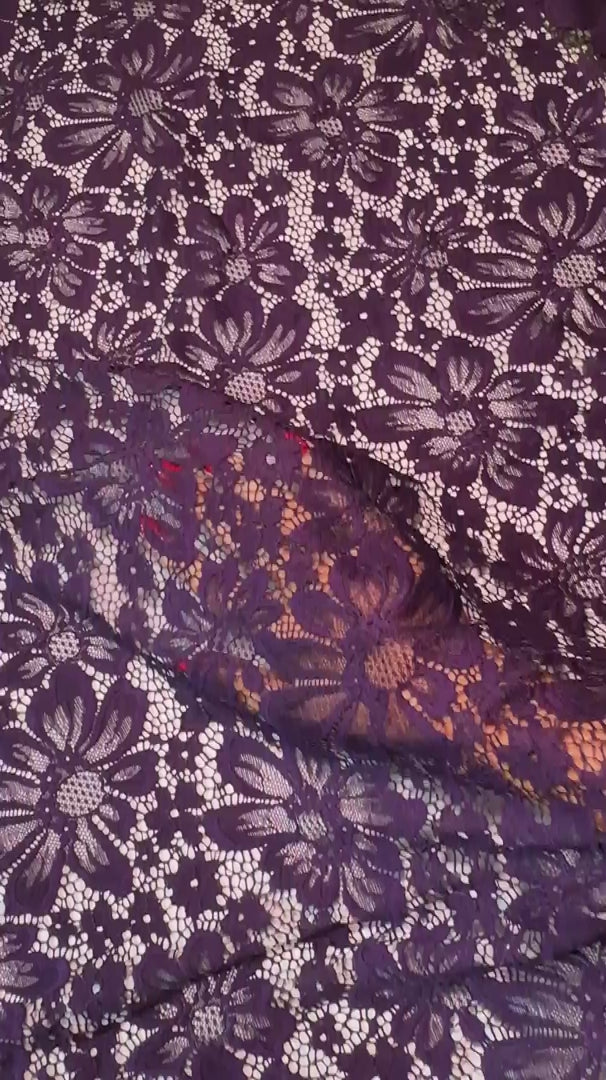 Purple Floral Chantilly Lace, Power Mesh, Nude lace mesh, lace mesh for woman, lace mesh for bride, lace mesh on sale, lace mesh on discount
