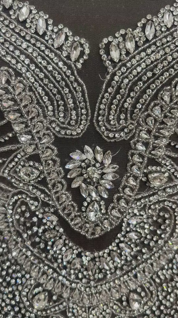 Diane Silver Rhinestone Bodice Appliqué, Silver Rhinestones Applique, Embellished Clothing, Rhinestone Applications, Rhinestone Embroidery, Rhinestone Patch, Dress Patch, Rhinestones for Dress