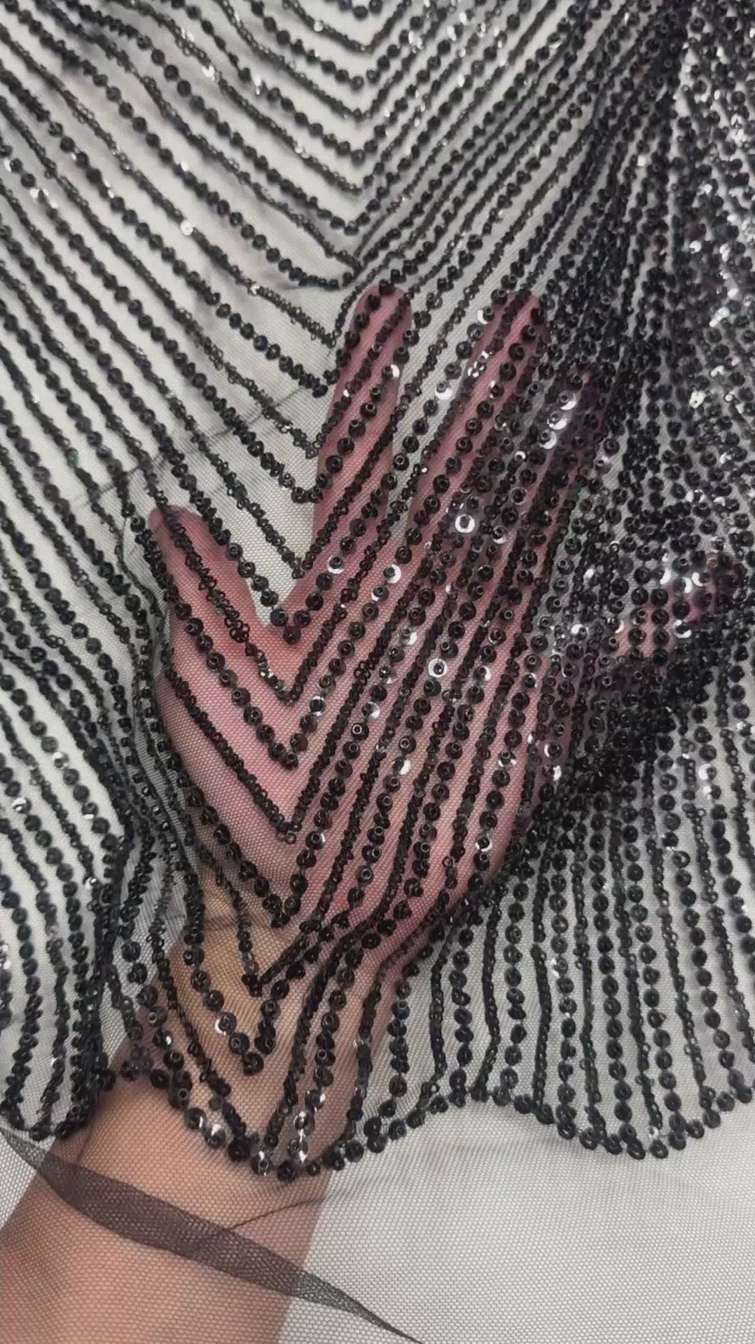 Black Beaded Wave Design Lace