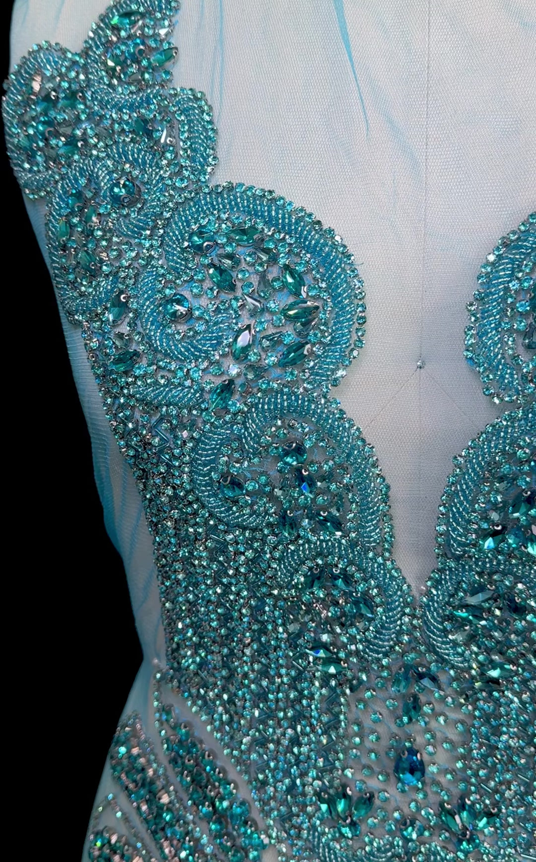 Giulia Turquoise Rhinestone Bodice Applique, blue rhinestone, dark blue rhinestone, light blue rhinestone,