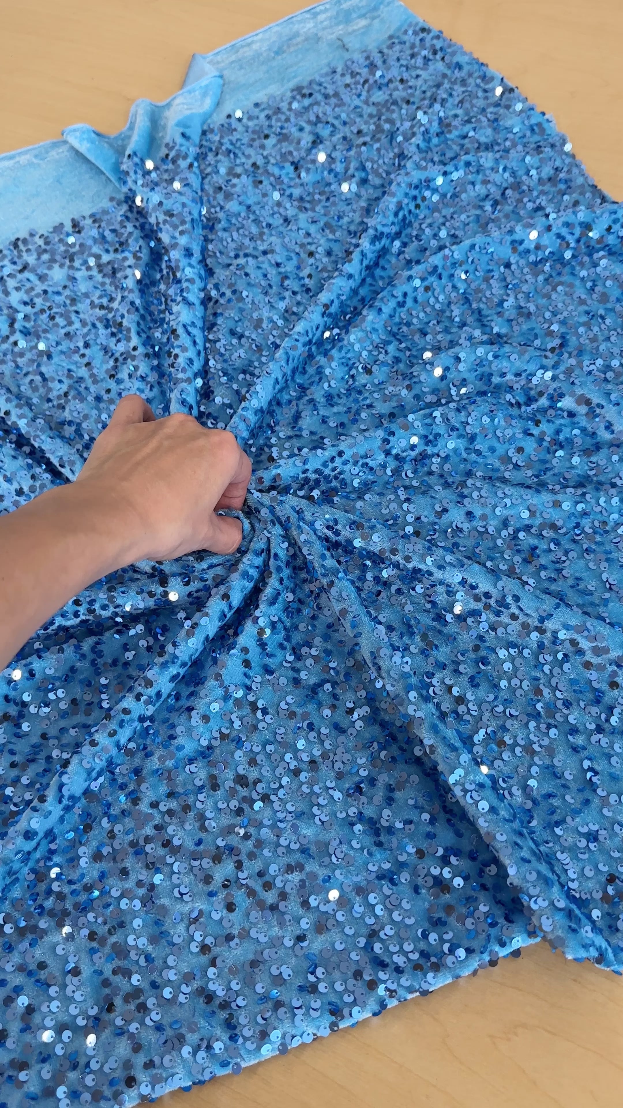 baby blue sequin on Velvet, velvet cloth, blue velvet, sequin stretch velvet, velvet for gown, stretch velvet, velvet fabric with sequin, solid velvet, light blue sequin fabric, sequin fabric for gown, 4 way stretch velvet
