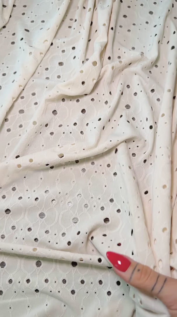 Ivory Eyelet Knit, Eyelet Fabric, Eyelet Dress Fabric, Knitted Eyelet Cloth, Apparel & Craft Fabric, Soft Knit Eyelet, Eyelet Knit Fabric, Lightweight Knit Fabric, Textured Knit Material, Breathable Summer Fabric