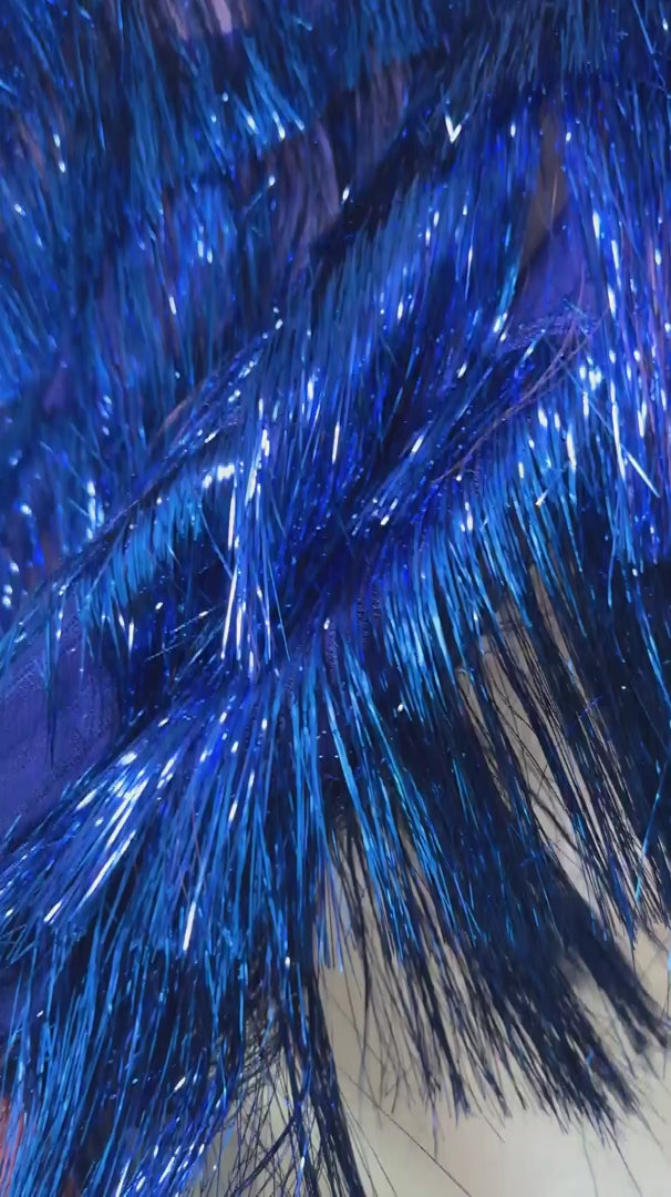 Royal Blue Fringe Metallic Mesh Base Fabric, Metallic Mesh Fabric, Mesh Base Fabric, Fashion Textile, Party Dress Material, Craft Fabric